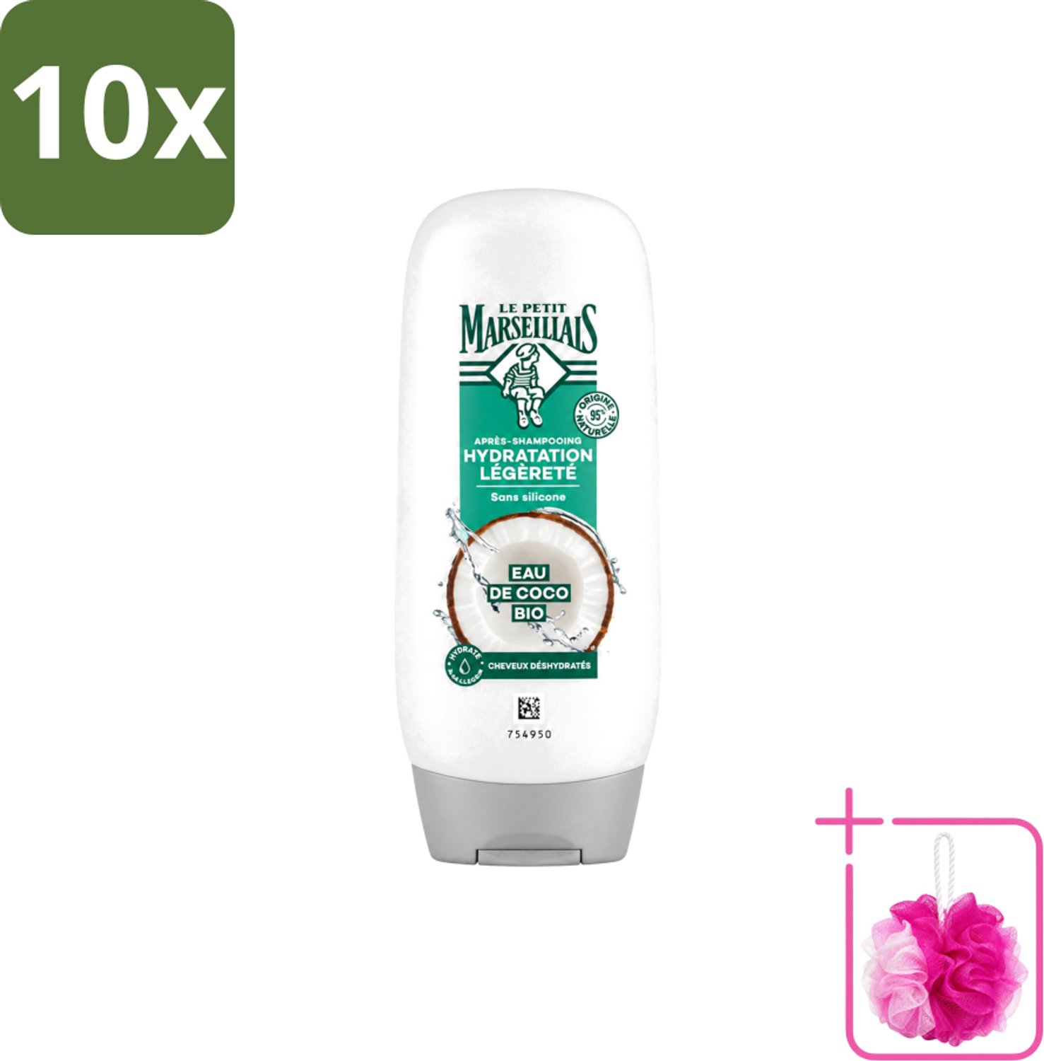 10 x Le Petit Marseillais – Conditioner – Eau de Coco Bio – 250 ml - Bulkverpakking - Conditioner kokoswater - Douchemop - Hydraatatie haar