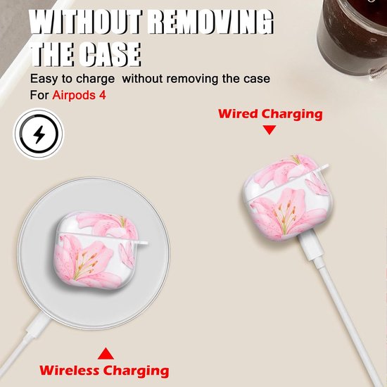 Compatibel met AirPods 4 met sleutelhang, transparante TPU-beschermhoes met mooi patroon voor vrouwen, stootvaste anti-slip anti-stof geurloze hoes — afbeelding 2