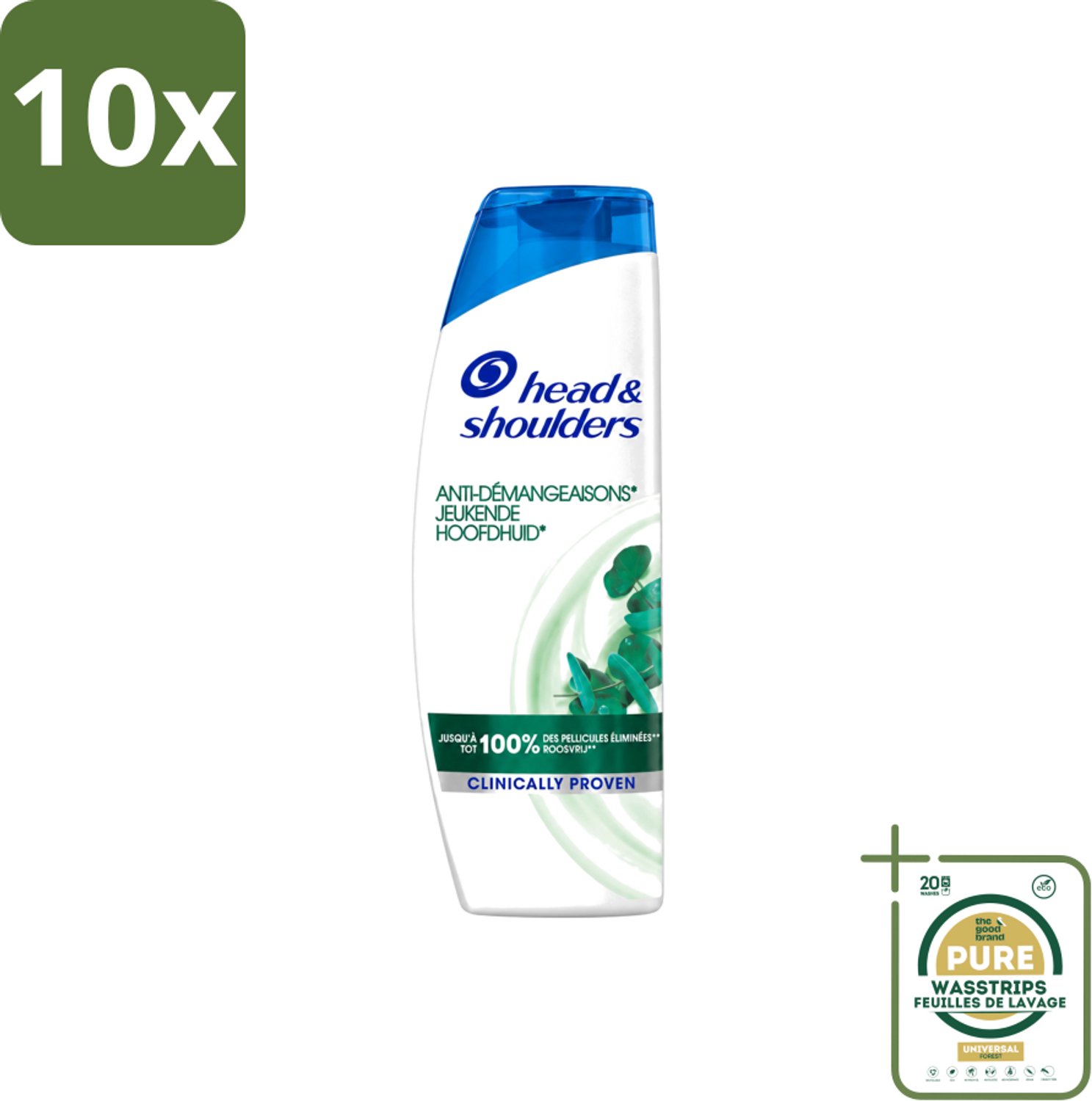 10 x Head & Shoulders - Anti-Roos Shampoo - Jeukende Hoofdhuid - 285 ml - Wasstrips - Jeukende Hoofdhuid - Anti-roos Shampoo - Roosvrij Haar - Hoofdhuid Verzorging - Jeuk Beheersen