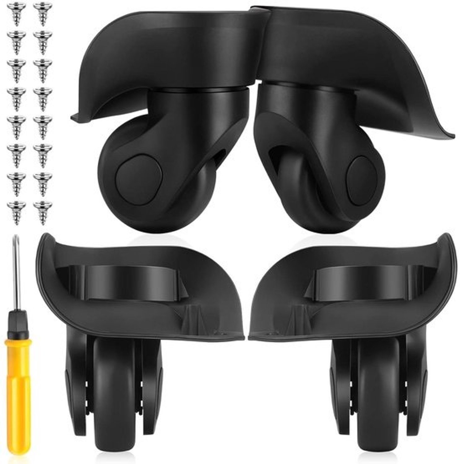 Kofferwielen vervangingsset - Zwenkwielen voor reparatie - Hardcase koffer - 360 graden draaibaar - 4 stuks - Zwart