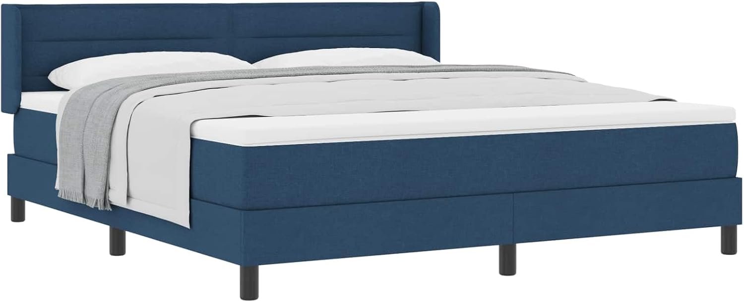 Boxspringbed met verstelbaar hoofdeinde, blauw, 180x200 cm, stof, middelsterke pocketveringmatras, modern design van polyester en grenenhout