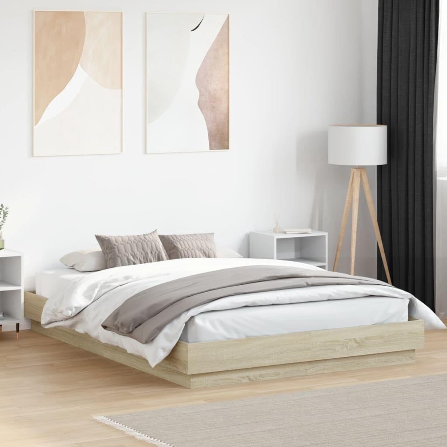 Hout Stevige lattenbodem Bedframe 120x200 cm Sonoma eiken