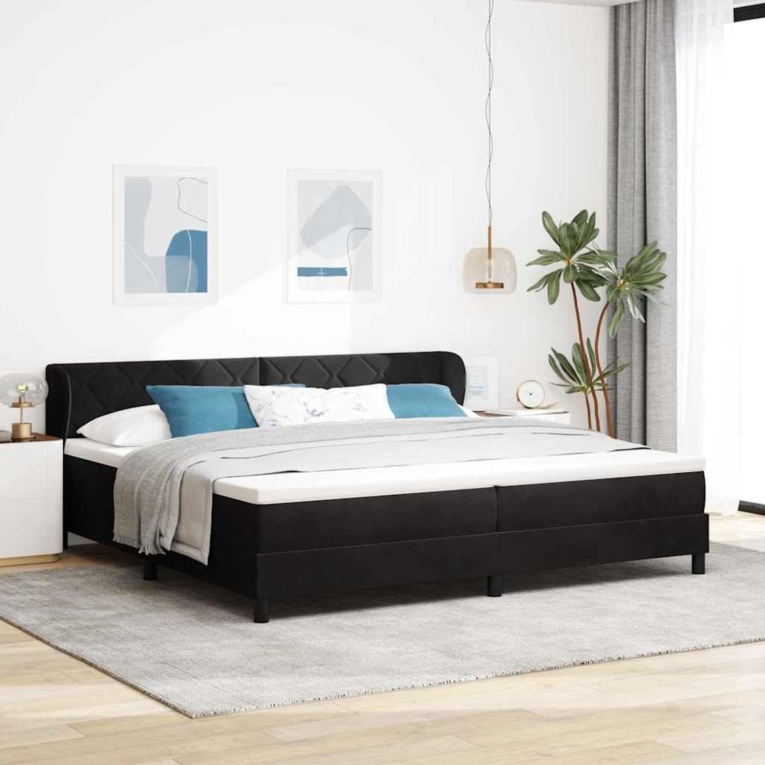 Boxspringbed Verstelbaar hoofdbord Minimalistisch Zwart 200x200 cm