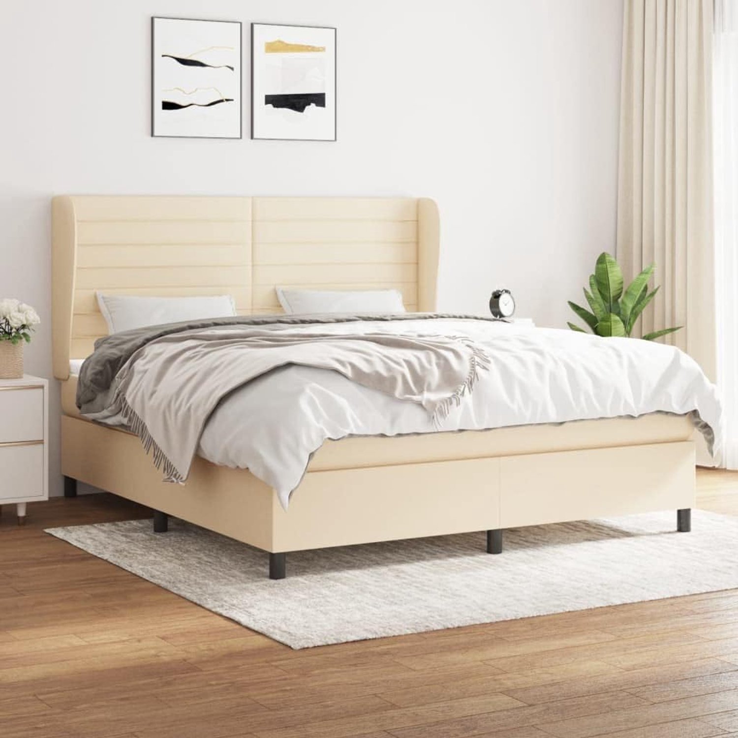 Stof Verstelbaar hoofdbord Boxspringbed Crème 160x200