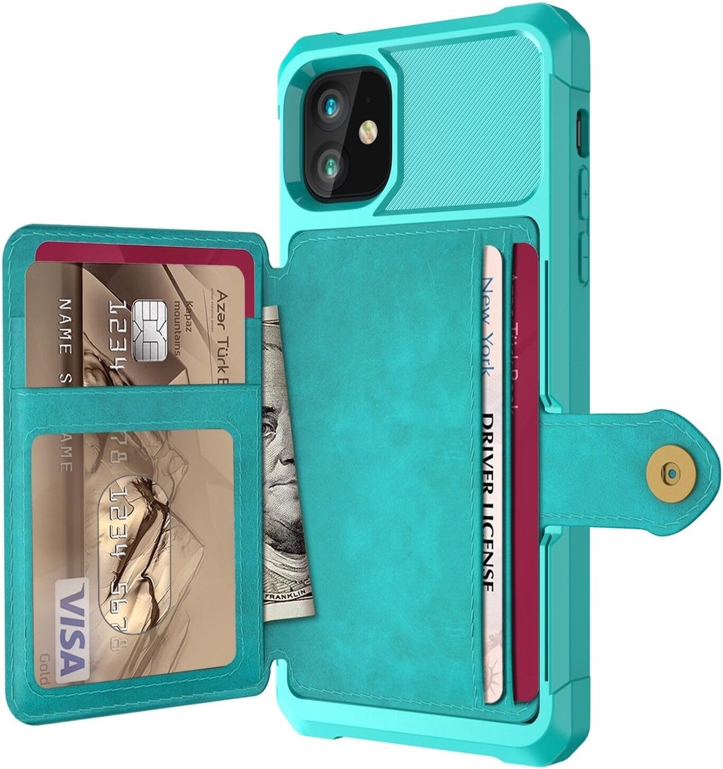 Hoesje Geschikt voor Apple iPhone 11 - Back Cover met Pasjeshouder - Telefoonhoesje voor Pinpas - Kaarthouder op Achterkant - Case met Magneet Groen