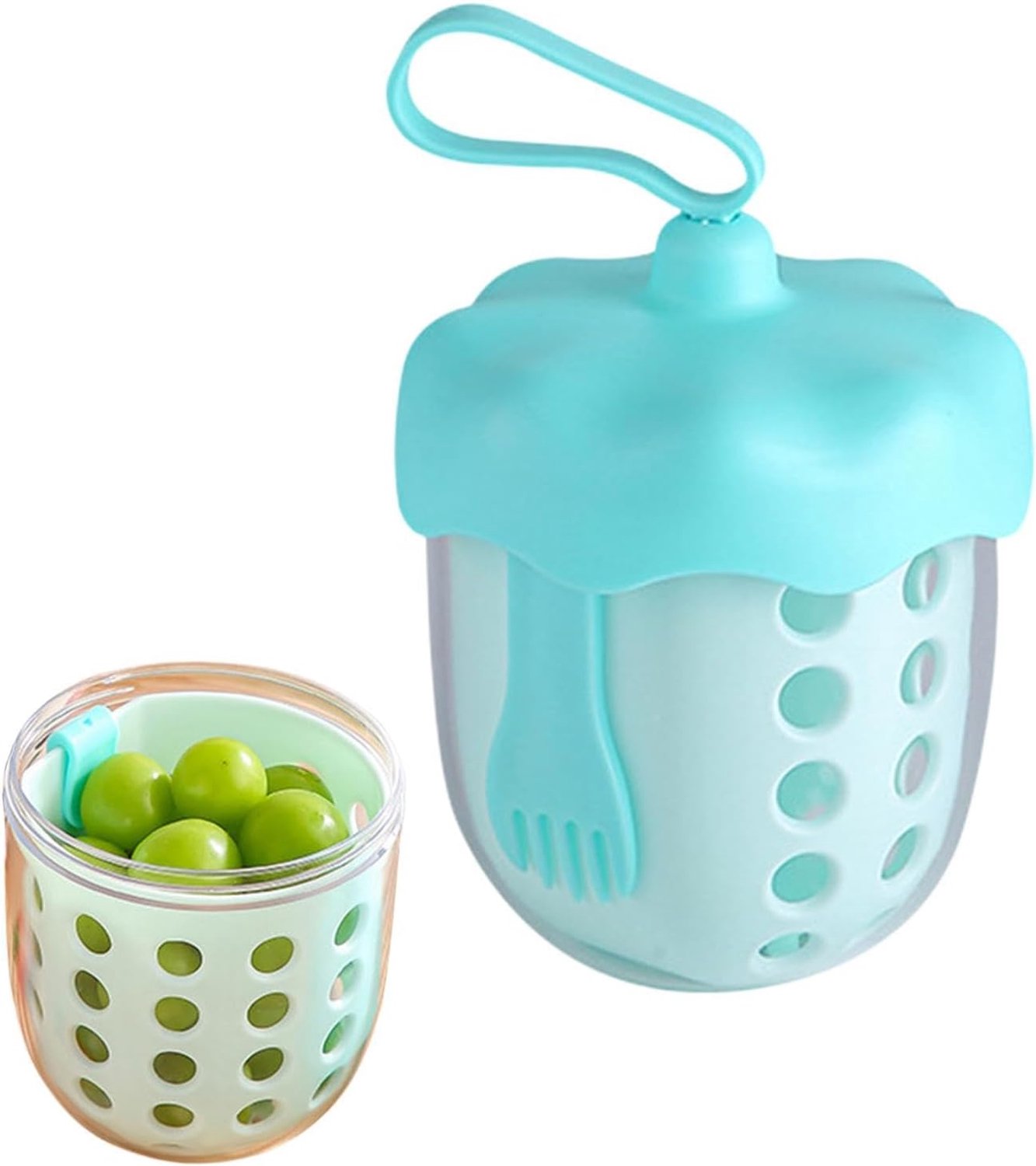 Fruitkop met Zeef 600ml Lekvrije Kop met Deksel en Vork