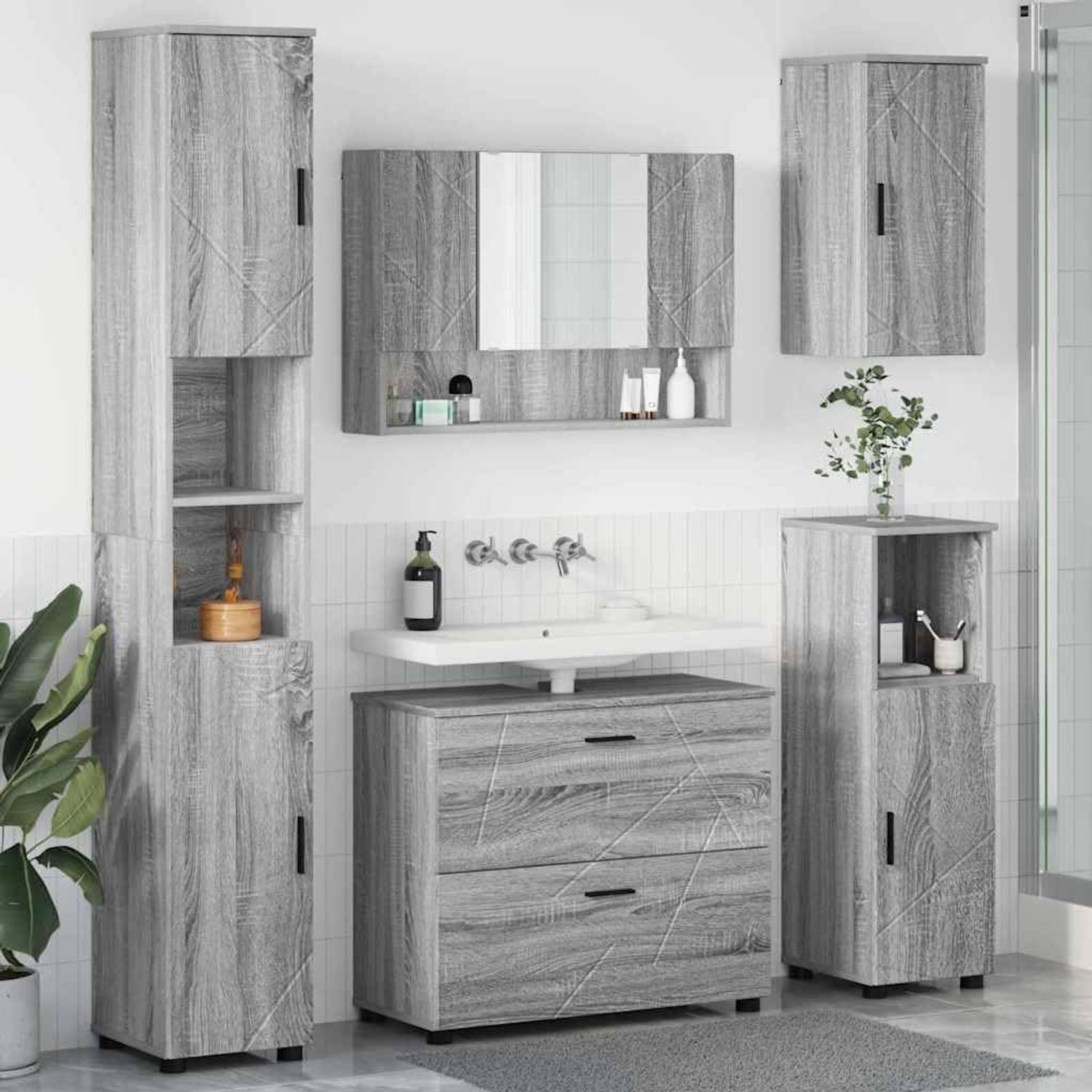 Badkamermeubelset 5-delig grijs Sonoma 35x30x192 cm houtmateriaal