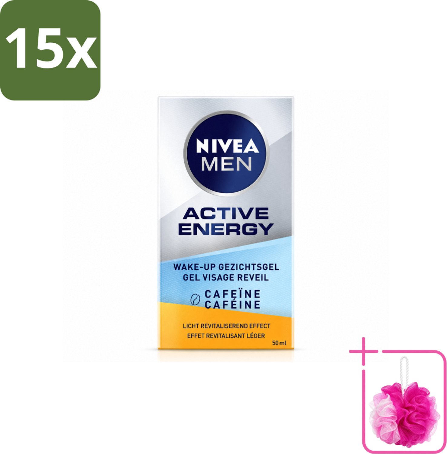 15 x NIVEA MEN - Active Energy - Wake-up Gezichtsgel met Cafeïne - 50 ml - Bulkverpakking - Cafeïne - Douchemop - Energie