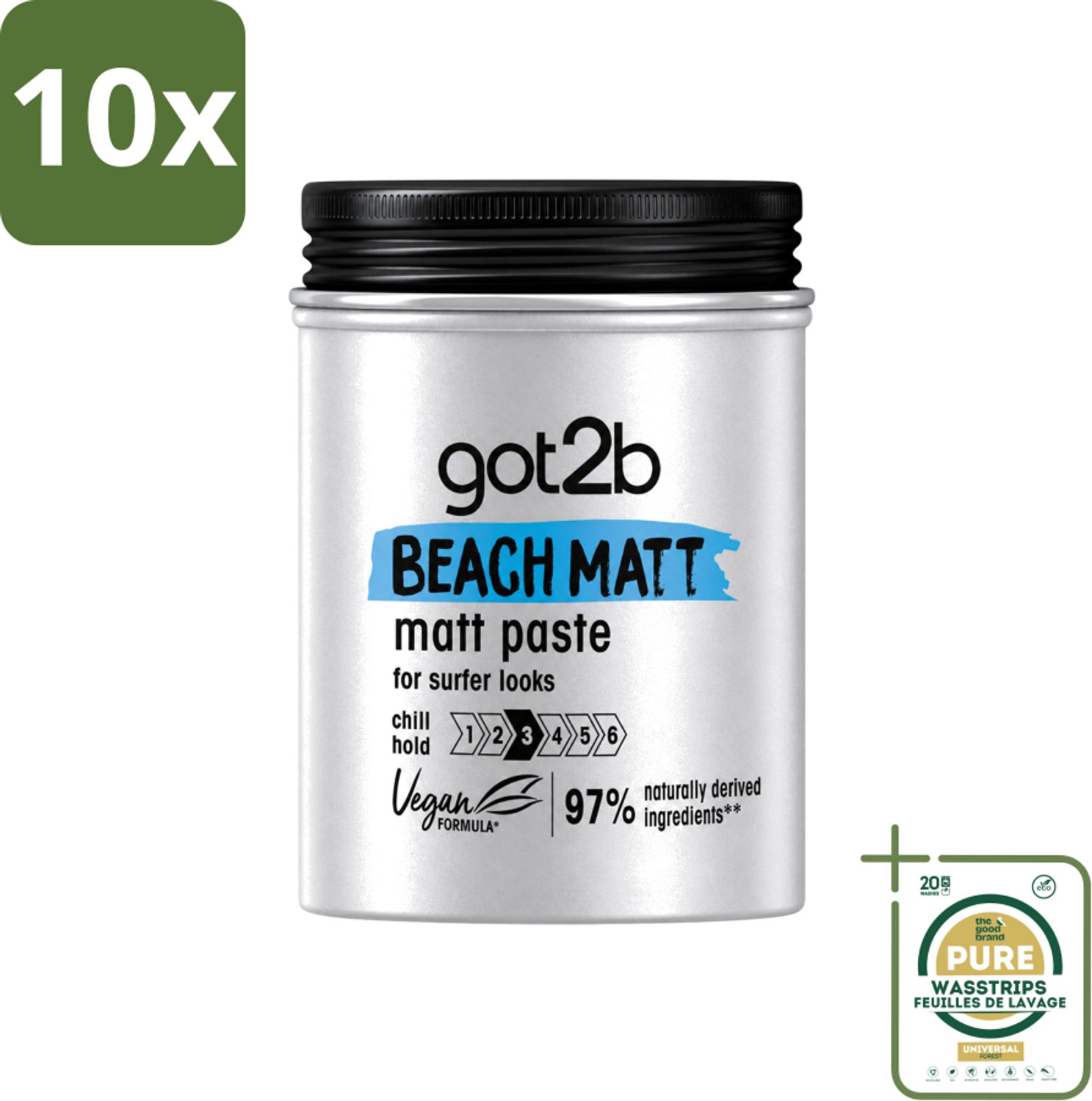 10 x Got2B - Styling Paste - Beach Matt - 100 ml - Wasstrips - Beach Look - Matte Styling Paste - Surfer Look - Natuurlijke Styling Paste - Vegan Styling Paste