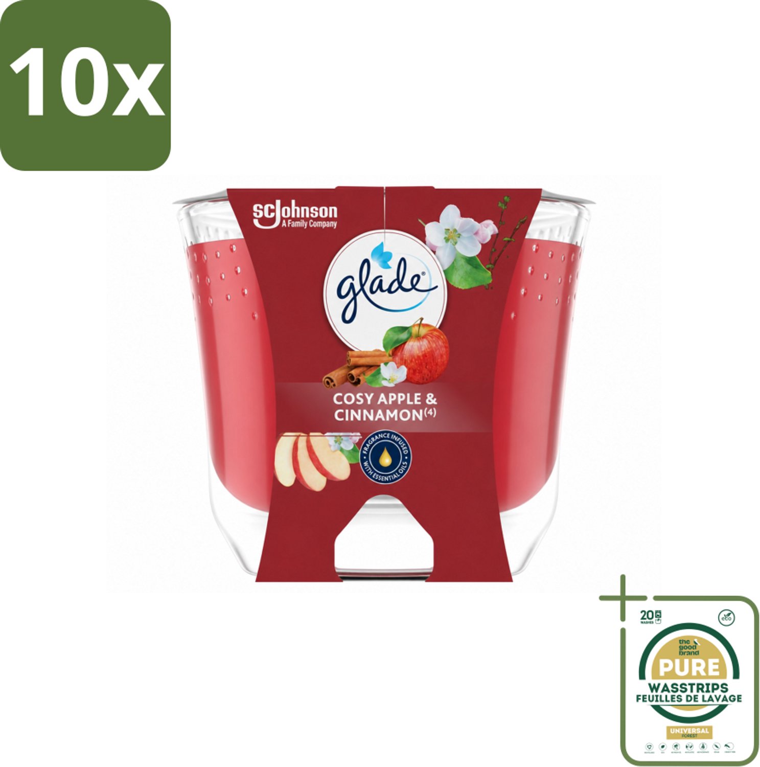 10 x Glade - Geurkaars Appel Kaneel - 100% Raapzaadwas - 204 g - Wasstrips - Geurkaars - Geur - Geurkaars Appel Kaneel - Geurkaars 100% Raapzaadwas - Geurkaars Vegan