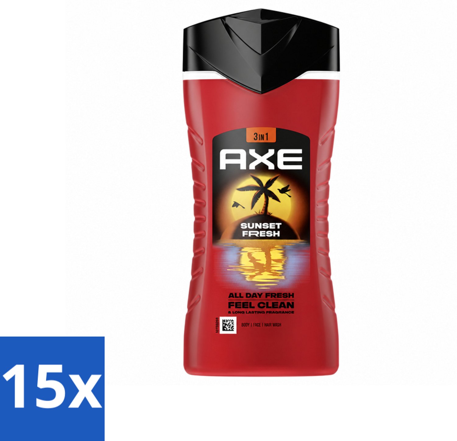 15 x Axe – Douchegel 3-in-1 – Sunset Fresh – 250 ml - Voordeelverpakking - 15 stuks