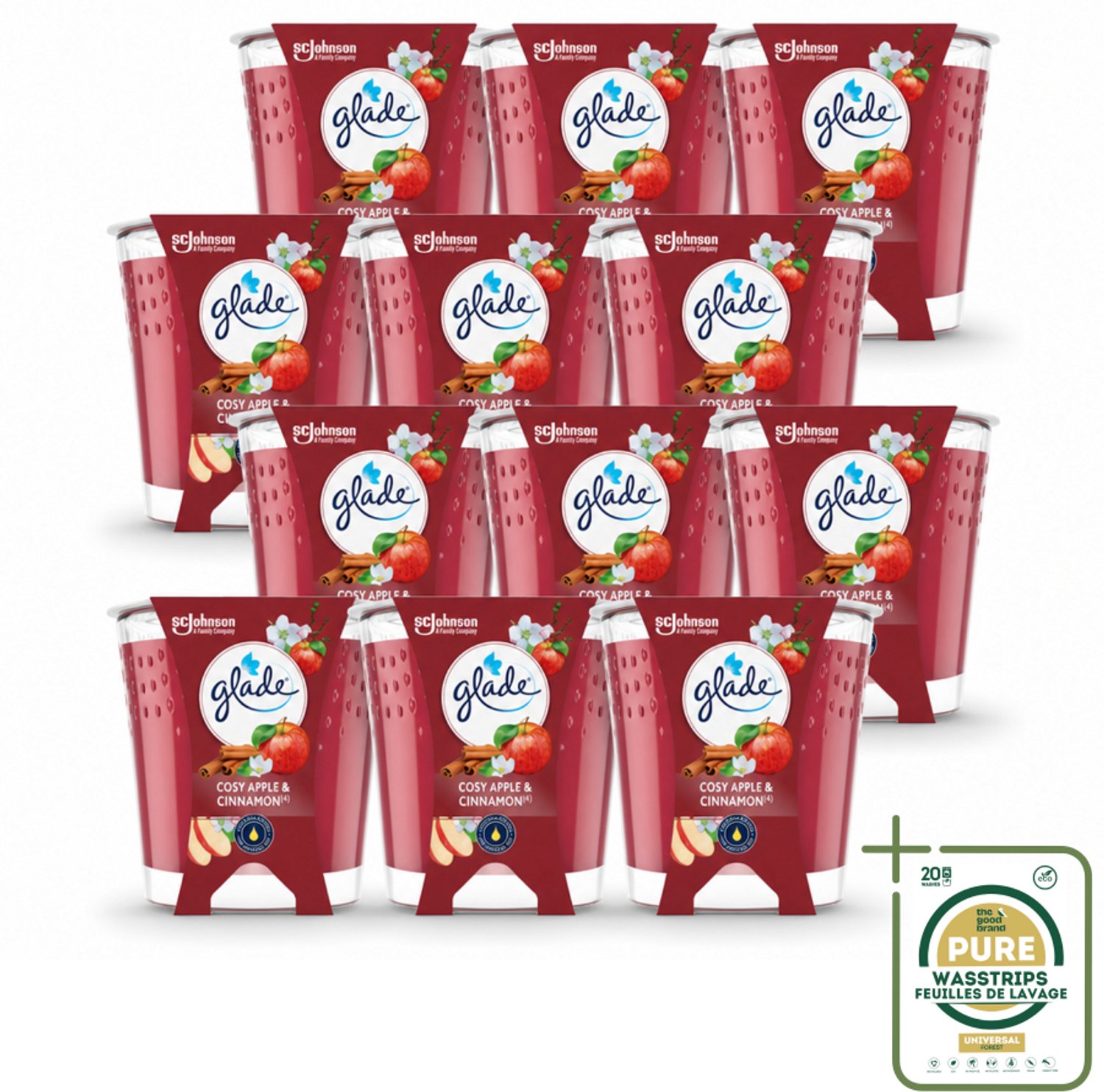 12 x Glade - Geurkaars Cosy Appel Kaneel - 100% Raapzaadwas & Vegan - 112 g - Wasstrips - Geurkaars - Vegan - Raapzaadwas - Appel Kaneel - Geur