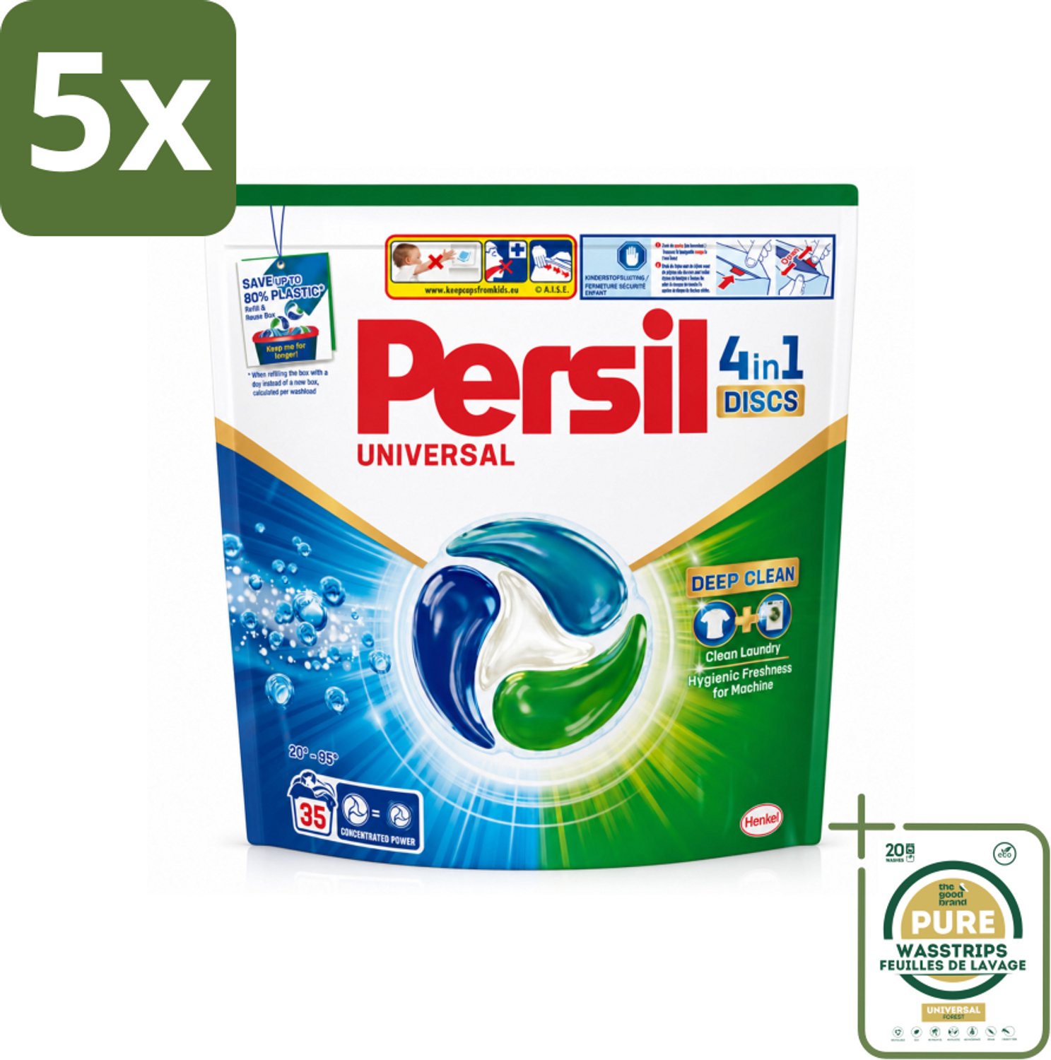 5 x Persil - Wasmiddel - Discs Universal - Voor Witte Was - 35 wasbeurten - Wasstrips - Persil 4in1 Discs - Schone Was - Wasmiddel Voor Witte Was - Vlekverwijdering - Diepe Reiniging
