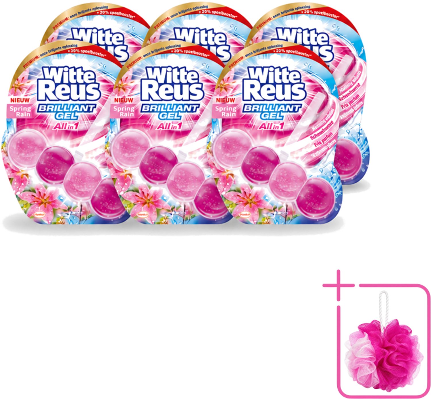 6 x Witte Reus - Toiletblok Brilliant Gel - Spring Rain - 1 Toiletblok - Bulkverpakking - Toiletgel - Douchemop - Reinigingsgel