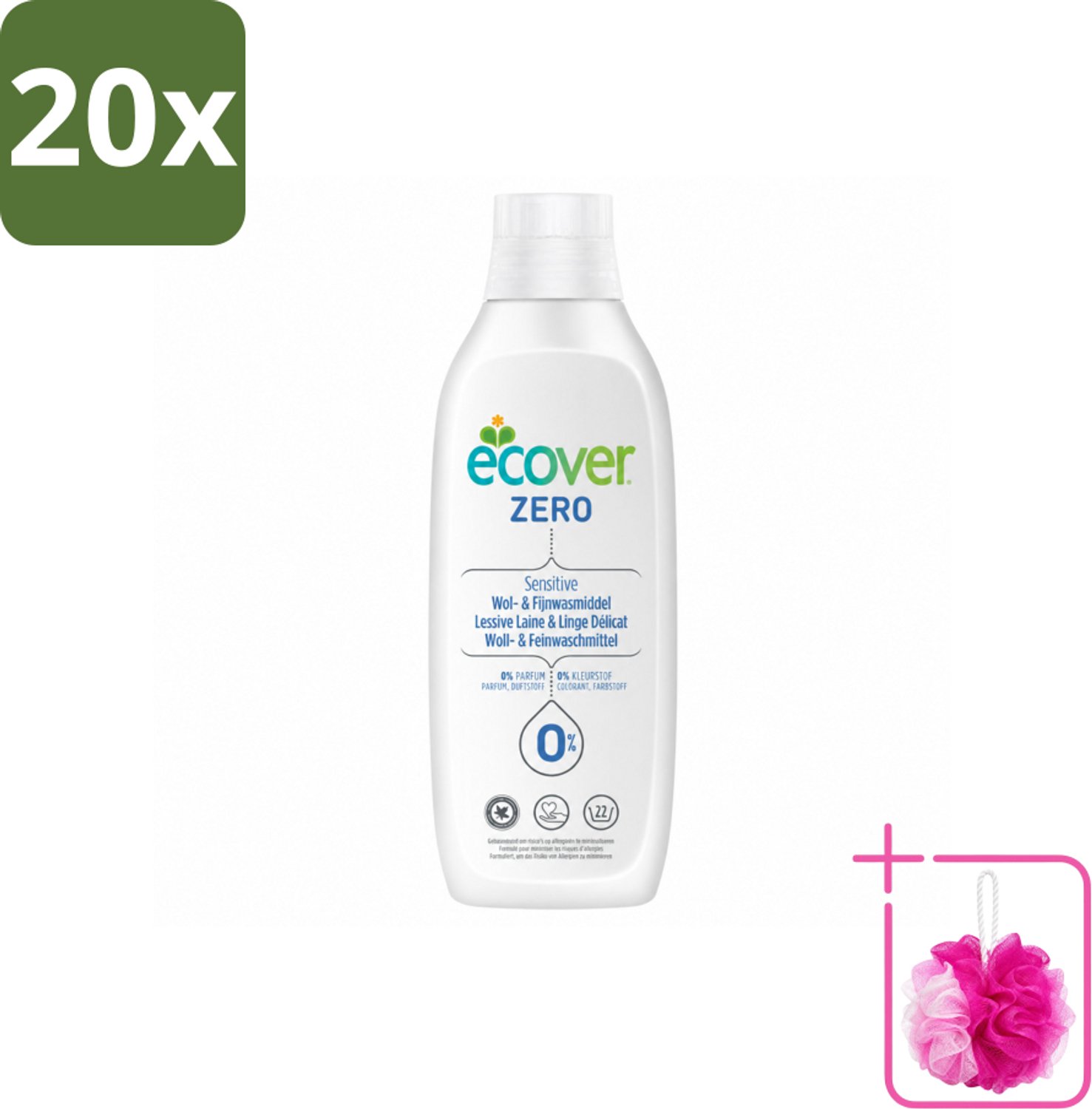20 x Ecover - Vloeibaar wasmiddel - Wol & Fijnwas - 1 liter - Bulkverpakking - Wasmiddel Wol - Douchemop - Vloeibaar Wasmiddel