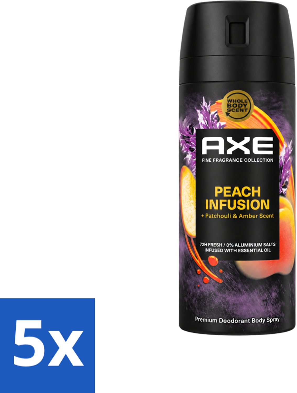 5 x Axe – Deodorant – Peach Infusion – 150 ml - Voordeelverpakking - 5 stuks