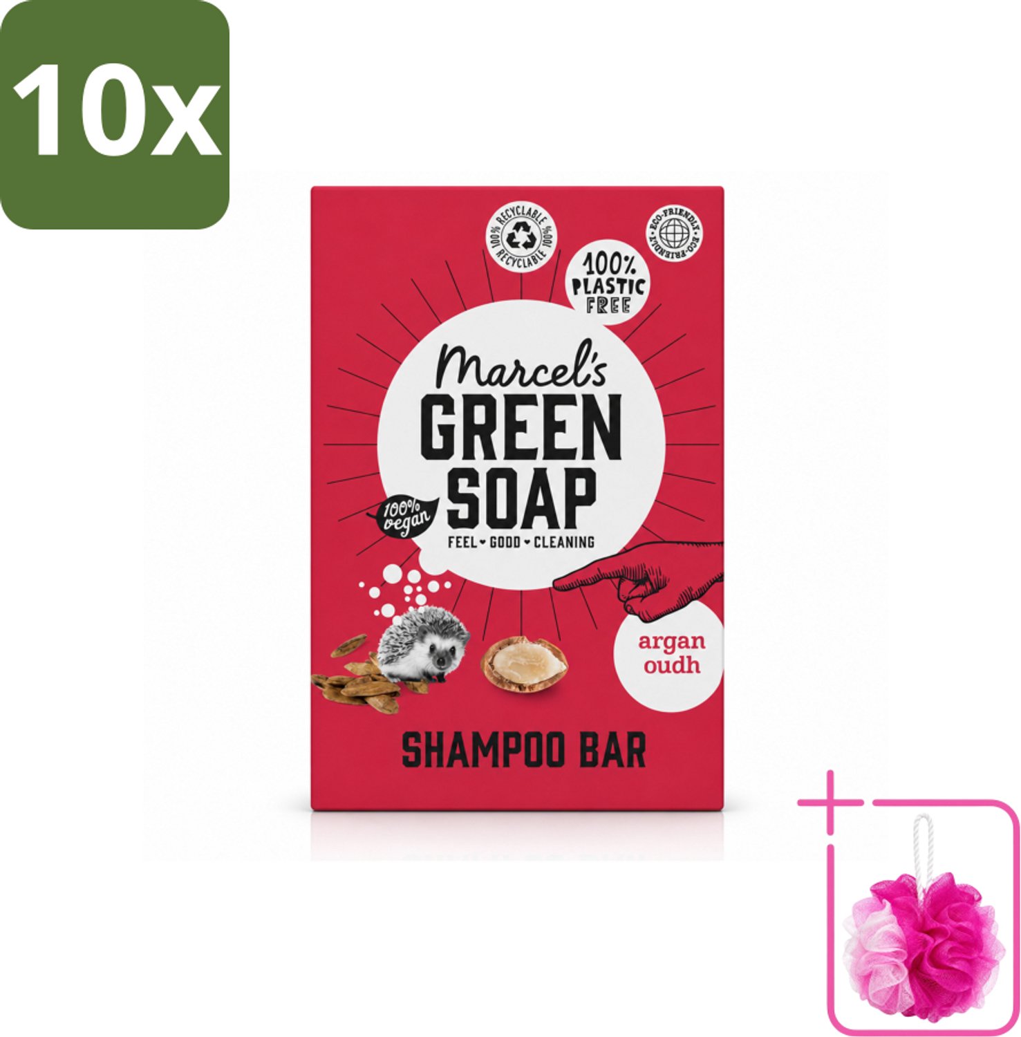 10 x Marcel's Green Soap - Shampoobar - Argan & Oudh - Versterkt & verzorgt - 90 gr - Bulkverpakking - Shampoobar - Douchemop - Natuurlijke haarverzorging