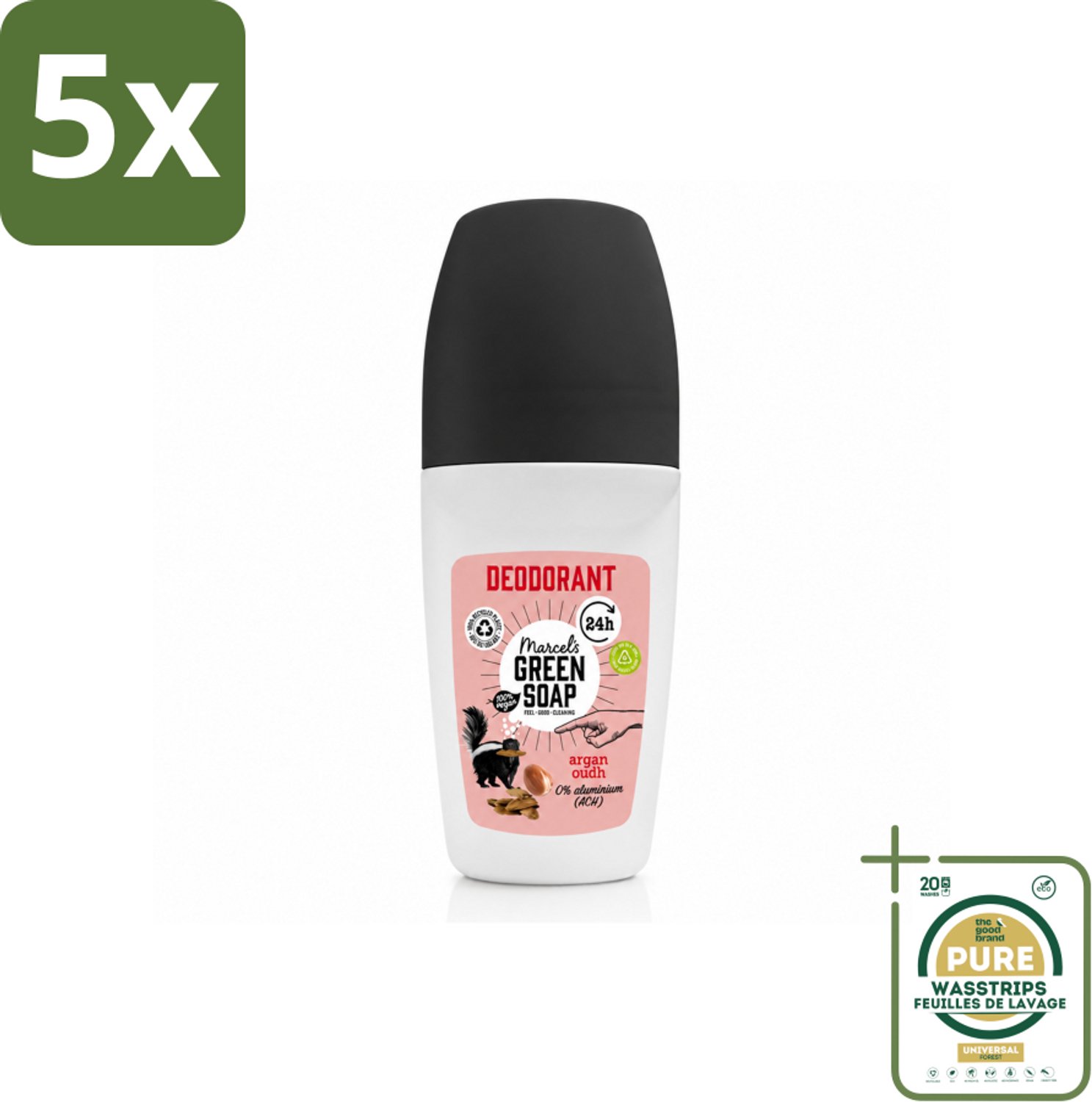 5 x Marcel's Green Soap - Deodorant Roller - Argan & Oudh - Langdurige frisheid - 50 ml - Wasstrips - Deodorant - Argan En Oudh - Geur - Huidverzorging - Langdurige Frisheid