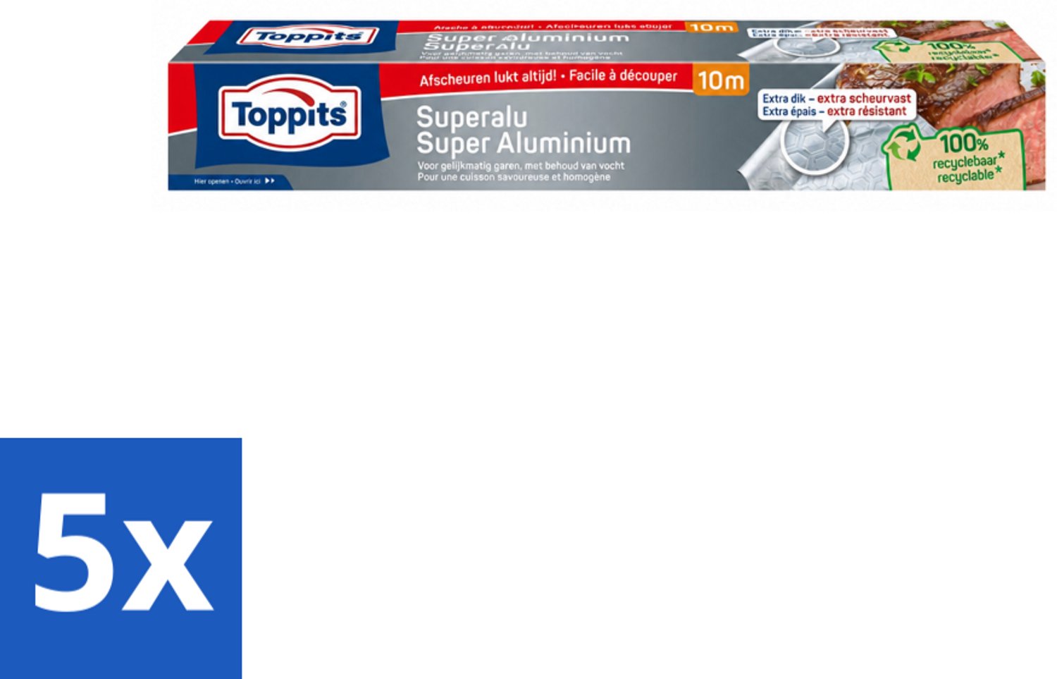 5 x Toppits – Aluminiumfolie – Super Sterk – 10 m - Voordeelverpakking - 5 stuks