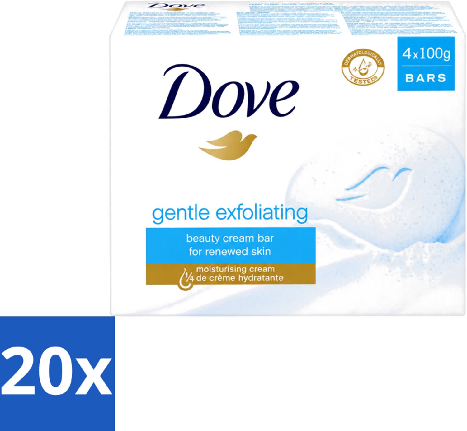 20 x Dove - Zeep - Gentle Exfoliating - Verfrissend - 4 x 100 g - Voordeelverpakking - 20 stuks