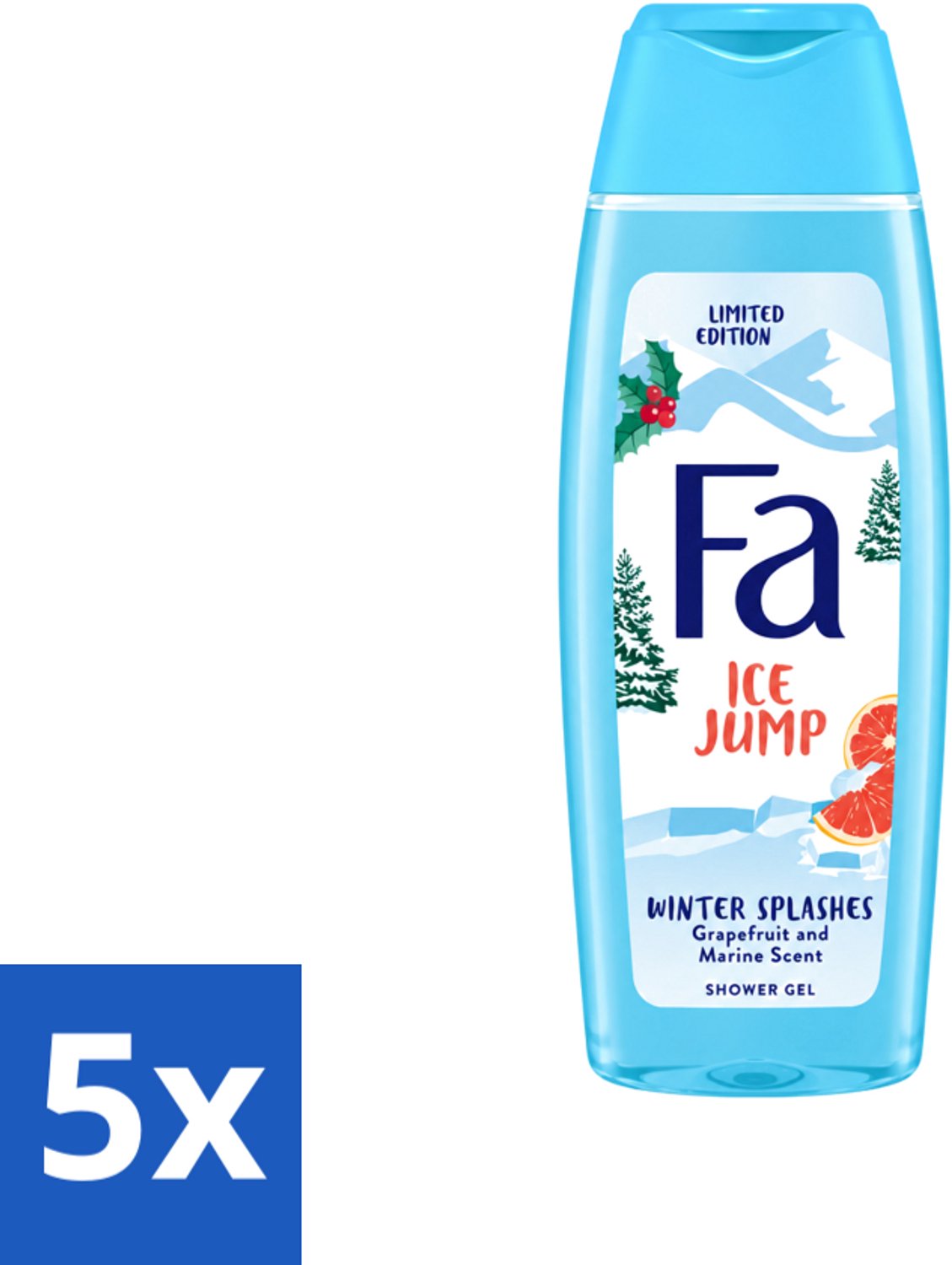 5 x Fa - Douchegel - Winter Splashes Ice Jump - Frisse Geur & Verfrissing - Verzorgend - 250 ml - Voordeelverpakking - 5 stuks