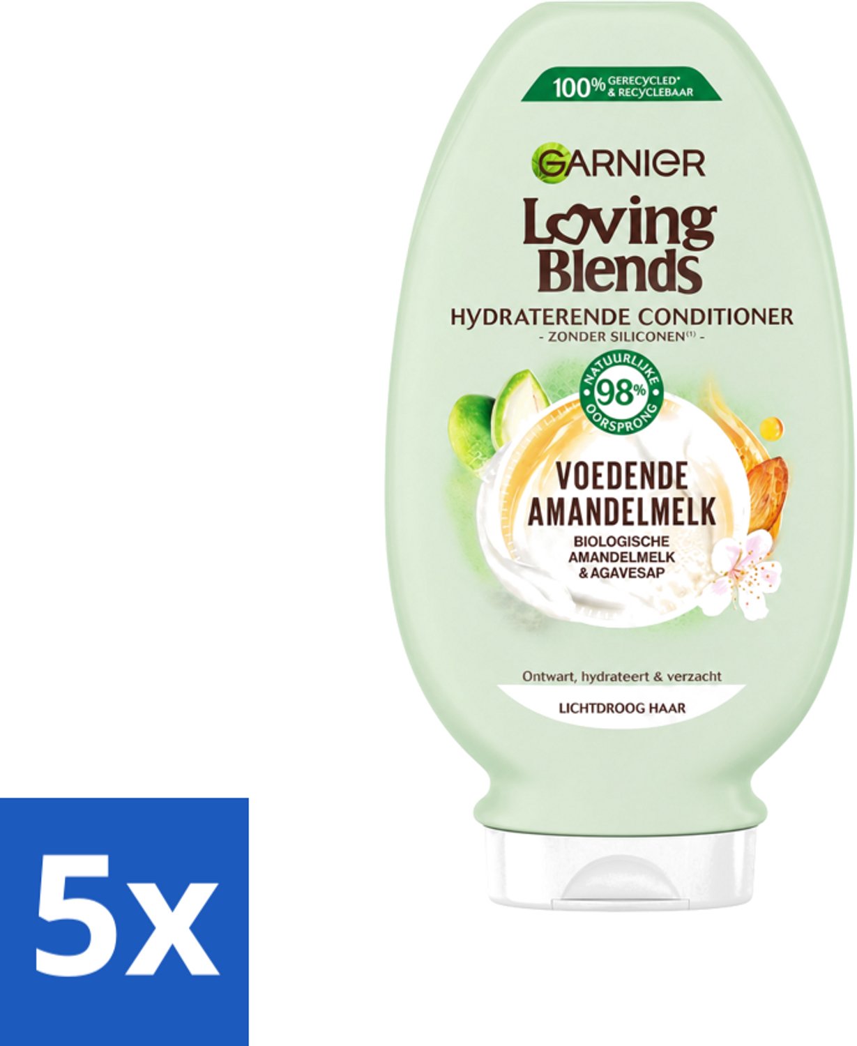 5 x Garnier - Loving Blends - Conditioner - Voedende Amandelmelk - Lichtdroog Haar - 250 ml - Voordeelverpakking - 5 stuks