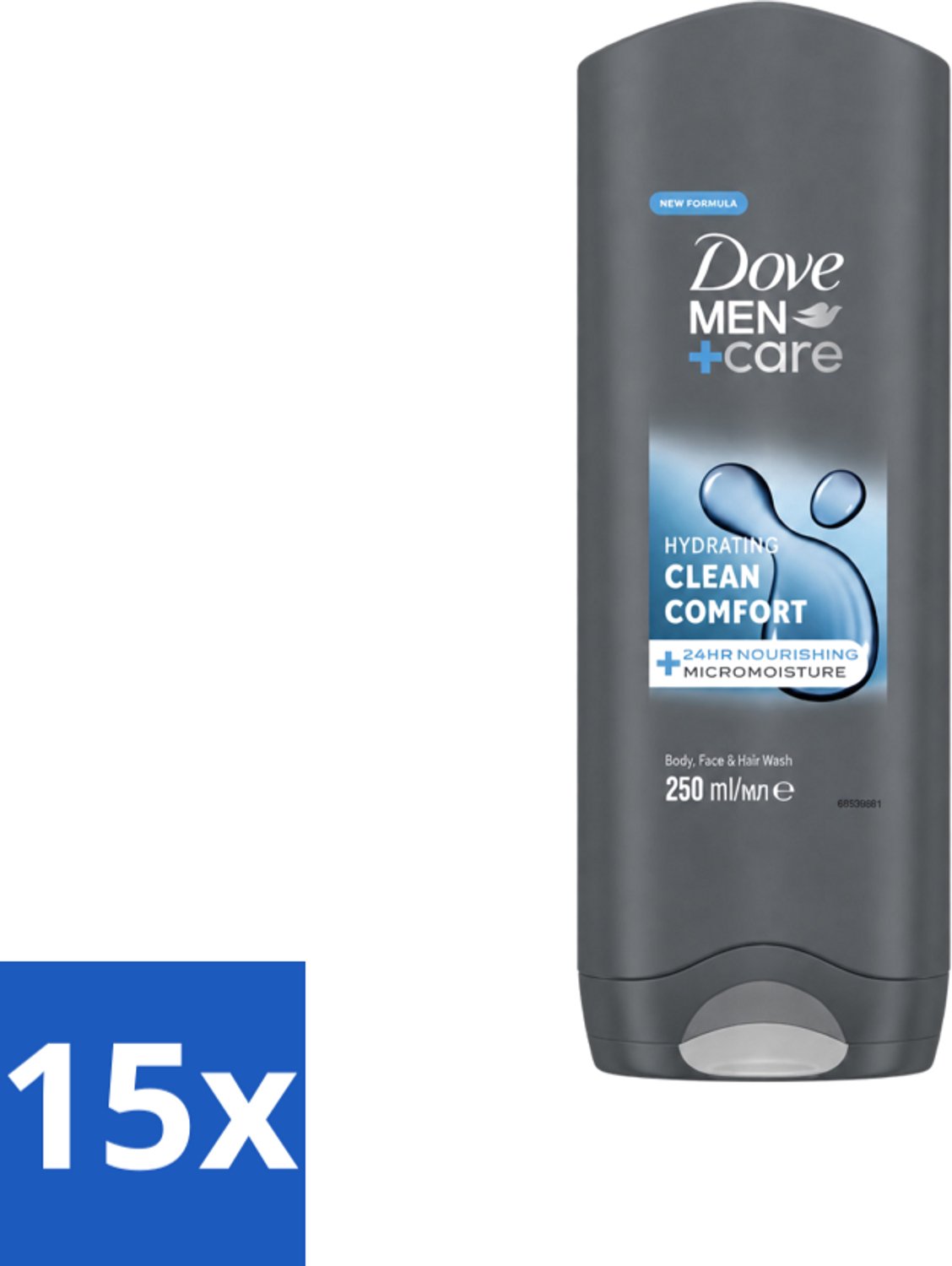 15 x Dove - Douchegel - Men+ Care Clean Comfort - Comfort en verzorging - 250 ml - Voordeelverpakking - 15 stuks