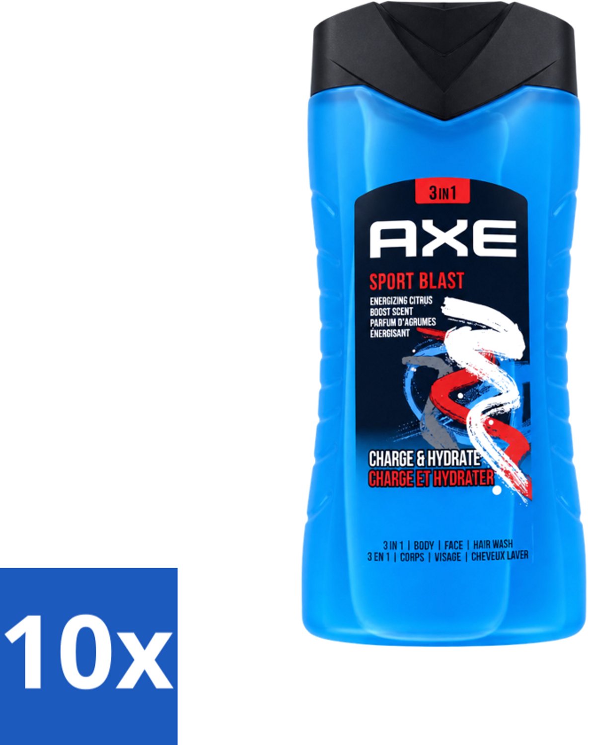 10 x Axe - 3-in-1 Douchegel - Sport Blast - Energizing Citrus - Hydraterend - 250 ml - Voordeelverpakking - 10 stuks