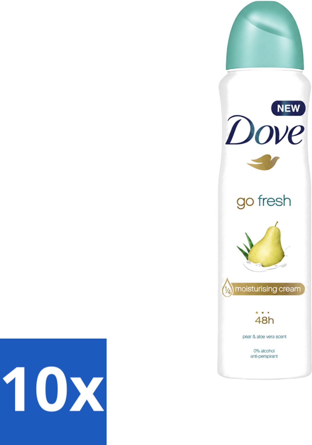 10 x Dove - Deodorant - Spray Go Fresh Pear & Aloe - Frisse en verzorgende geur - 250 ml - Voordeelverpakking - 10 stuks