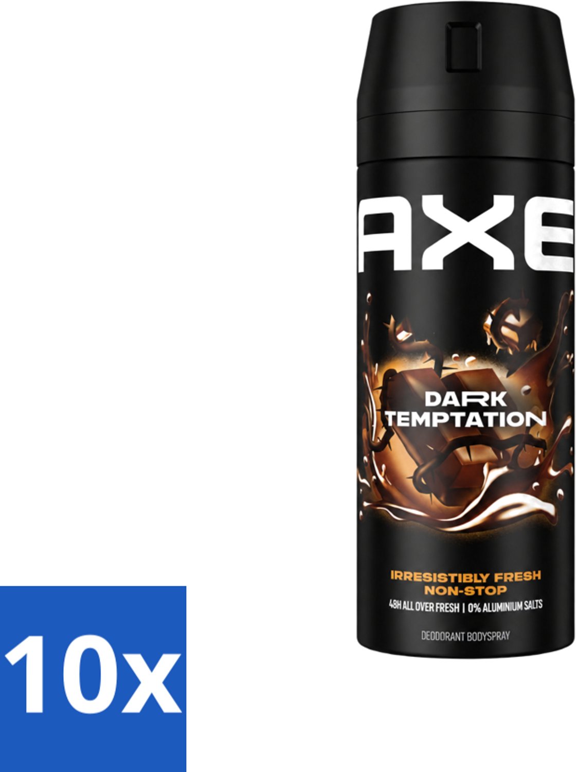 10 x Axe - Deodorant Bodyspray - 48hrs Non Stop Fresh - Dark Temptation - Dark Chocolate - 150 ml - Voordeelverpakking - 10 stuks