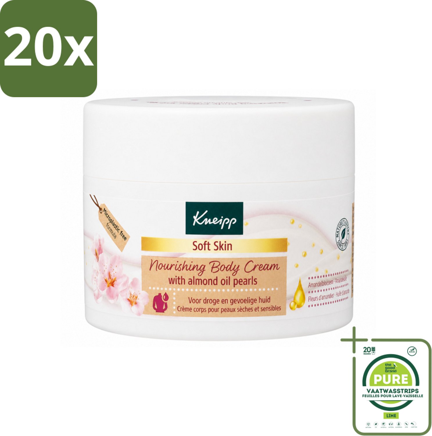 20 x Kneipp - Body crème - Soft Skin - Amandelbloesem - 200 ml - Grootverpakking - Vaatwasstrips - Zachte Huid - Amandelolie - Shea Butter - Huidveroudering - Huidhydratatie