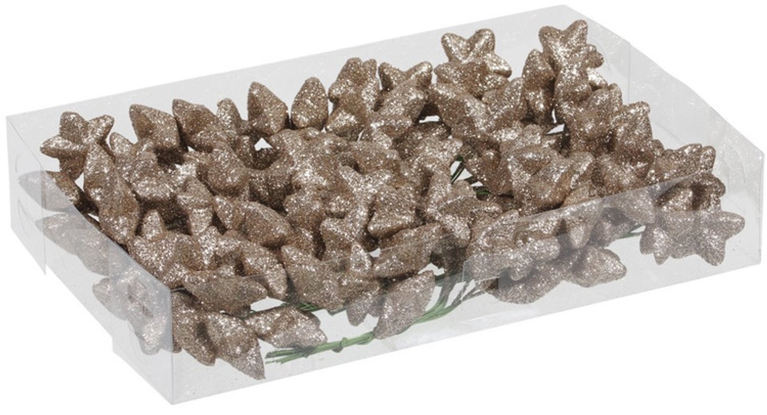 Othmar Decorations Instekers - champagne glitter sterren - 4 cm - 18x 8 mini sterretjes - kerstdecoratie