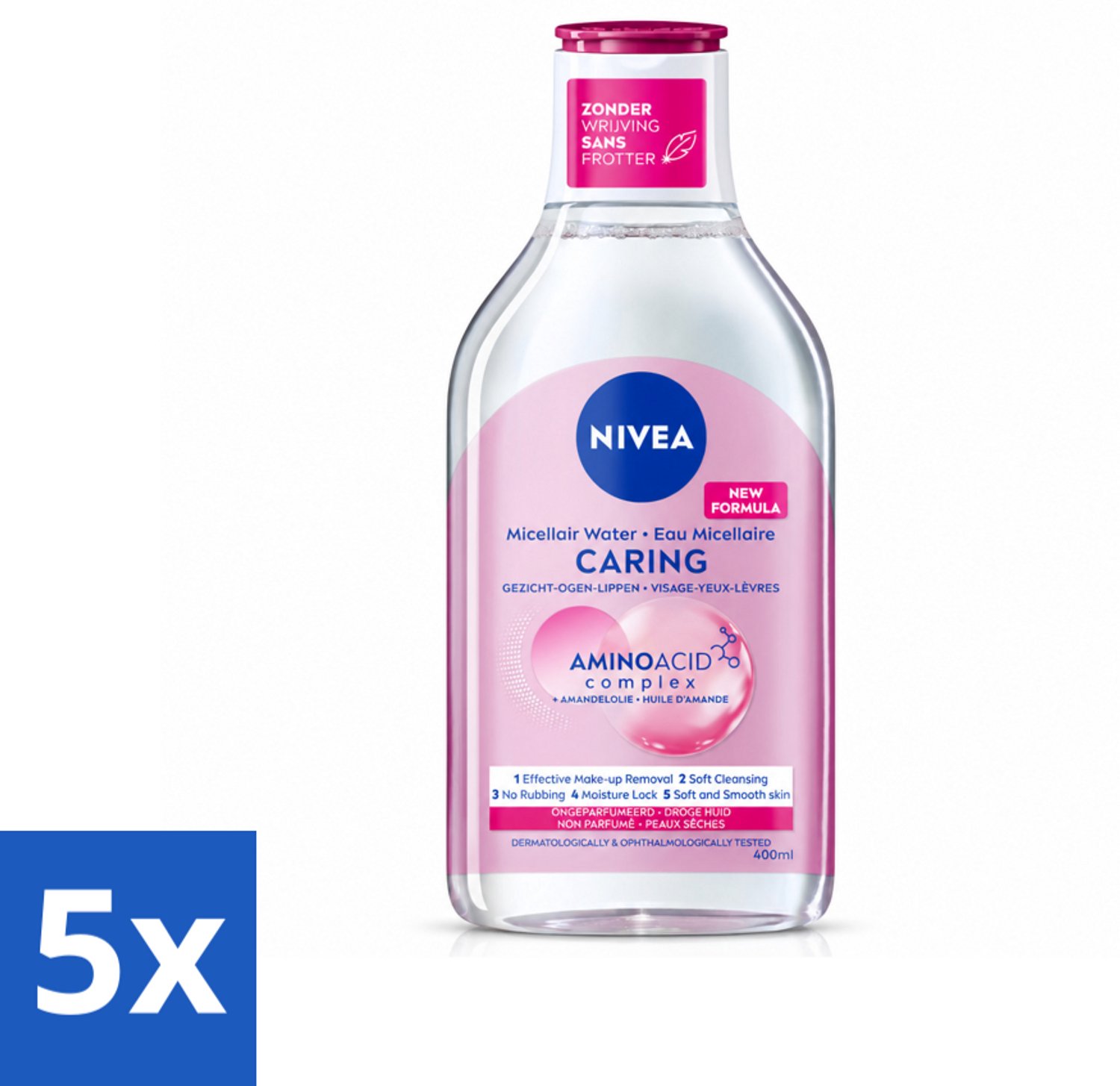 5 x NIVEA - Micellair Water - Essentials Verzachtend & Verzorgend - Voor droge huid - Met Amandelolie & Aminozuren - 400 ml - Voordeelverpakking - 5 stuks