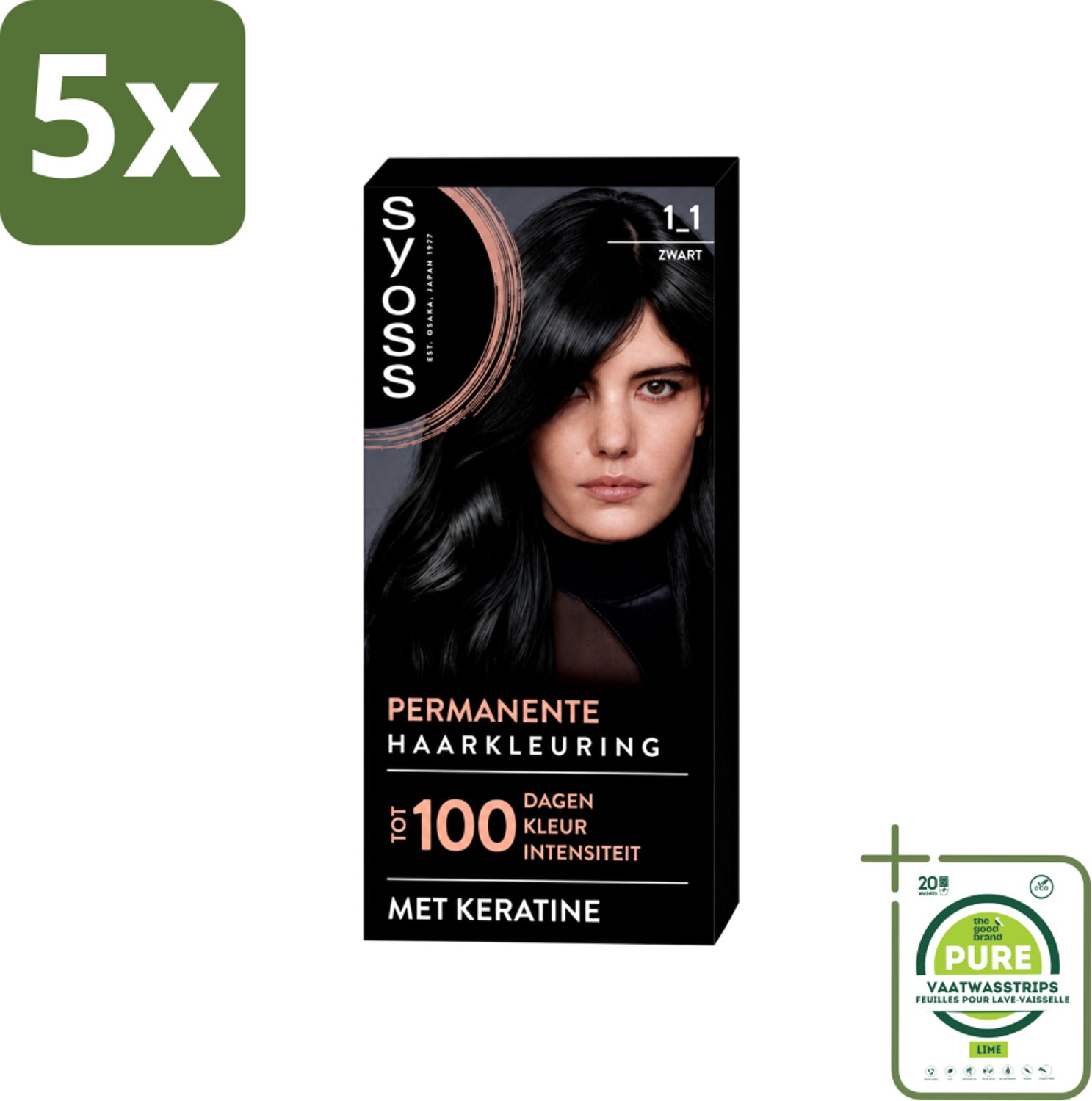 5 x SYOSS - Coloration 1-1 Zwart - Haarverf - Grijsdekking - Vermindert Haarbreuk - Grootverpakking - Vaatwasstrips - Haarkleur - Permanente Haarkleuring - Grijsdekking - Keratine - Haarkleur Krachtig