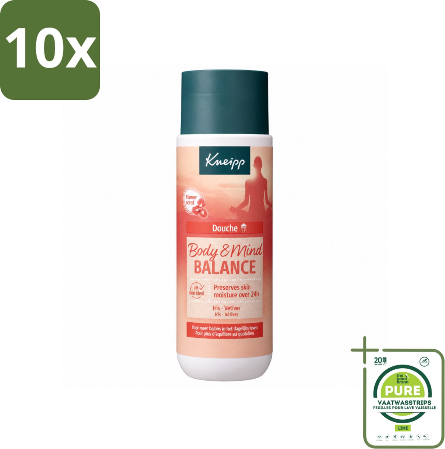 10 x Kneipp - Douchegel - Body & Mind Balance - 200 ml - Grootverpakking - Vaatwasstrips - Douchegel - Balans - Innerlijke Rust - Kalmerend - Opwekkend