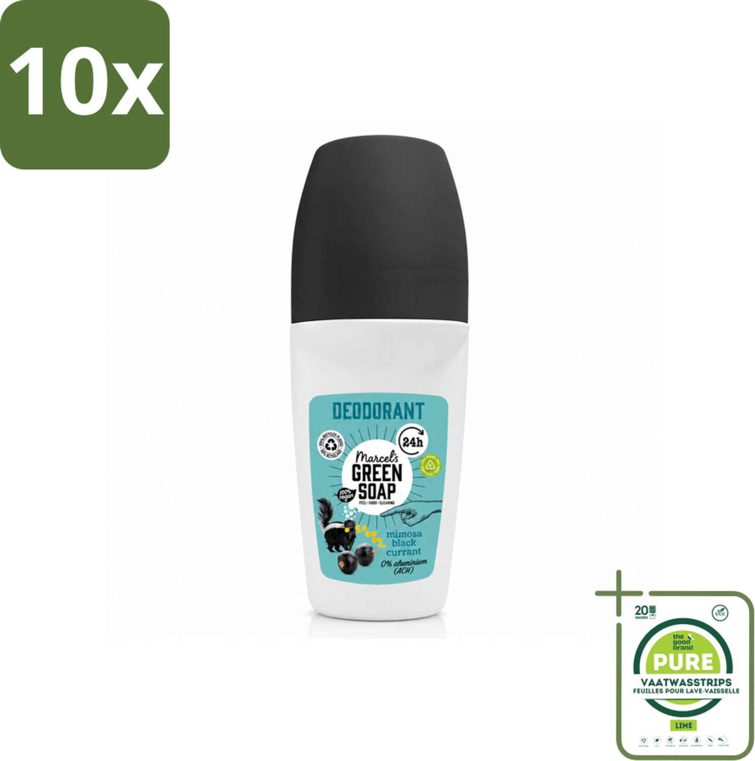 10 x Marcel's Green Soap - Deodorant Roller - Mimosa & Blackcurrant - Langdurige frisheid - 50 ml - Grootverpakking - Vaatwasstrips - Deodorant - Deodorant Roller - Frisheid - Geur - Okselbescherming