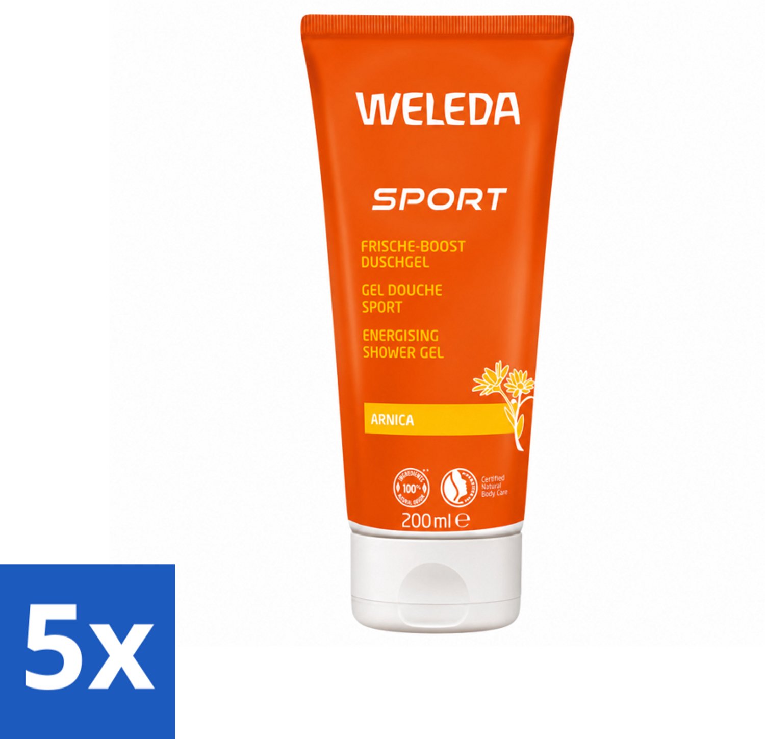 5 x WELEDA - Douchegel Sport - Arnica - 200 ml - Voordeelverpakking - 5 stuks