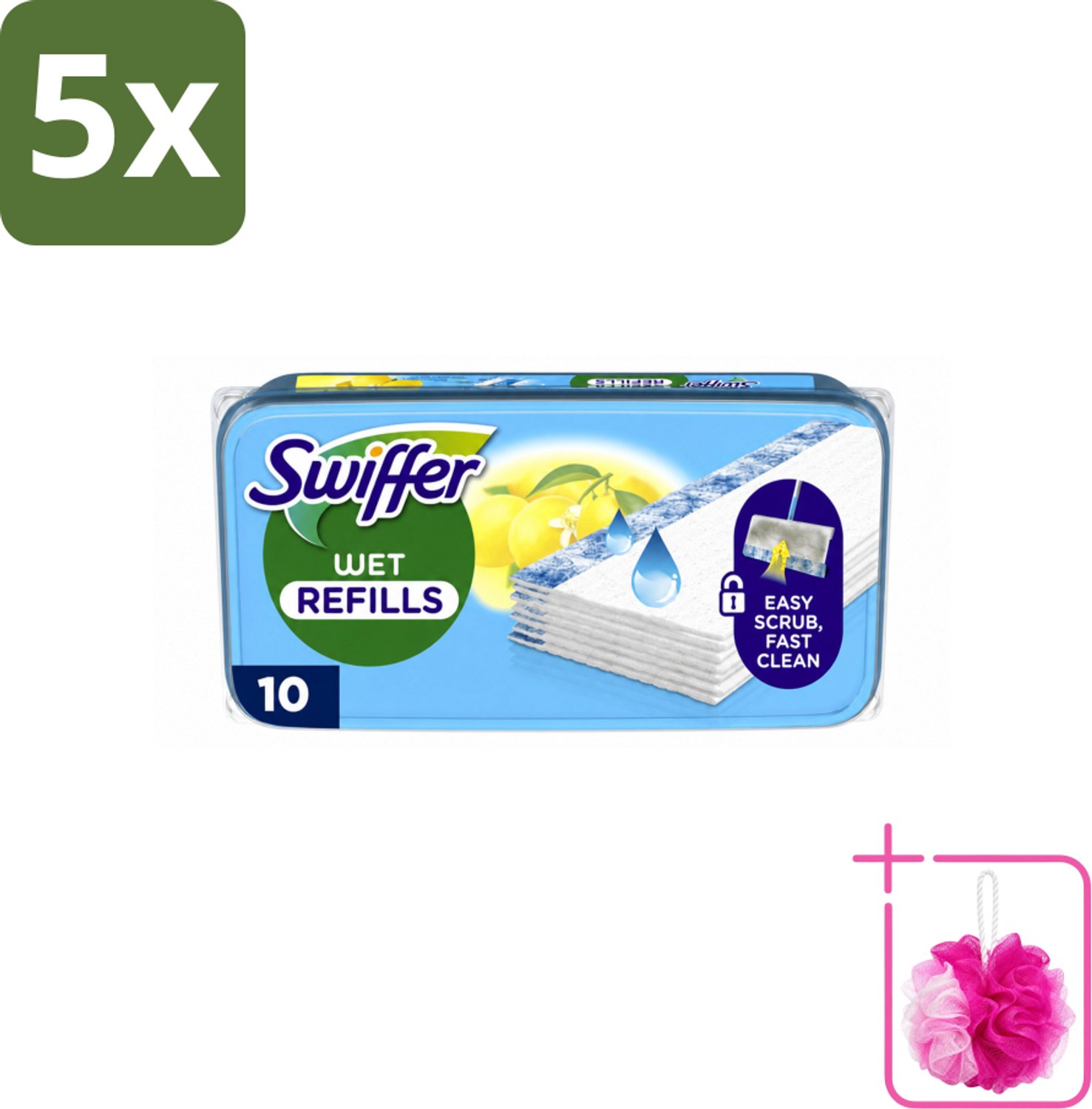 5 x Swiffer - Vloerdoekjes – Citrus Fresh – 10 doekjes - Bulkverpakking - Vloerdoekjes navullingen - Douchemop - Schoonmaak doekjes