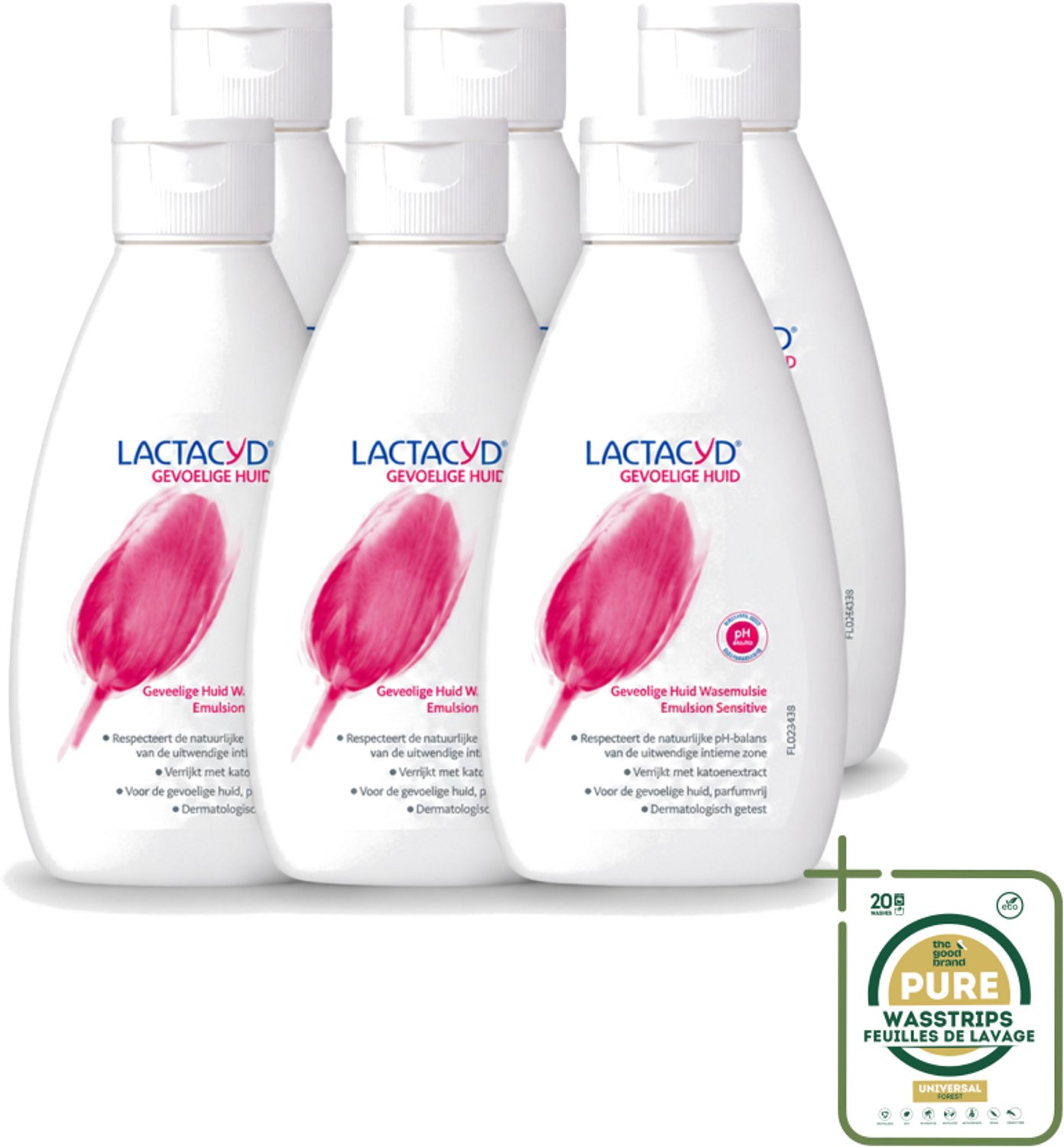 6 x Lactacyd – Sensitive – Extra Mild – 200 ml - Wasstrips - Gevoelige Huid - Wasemulsie - Intieme Verzorging - Melkzuur - Katoenextract