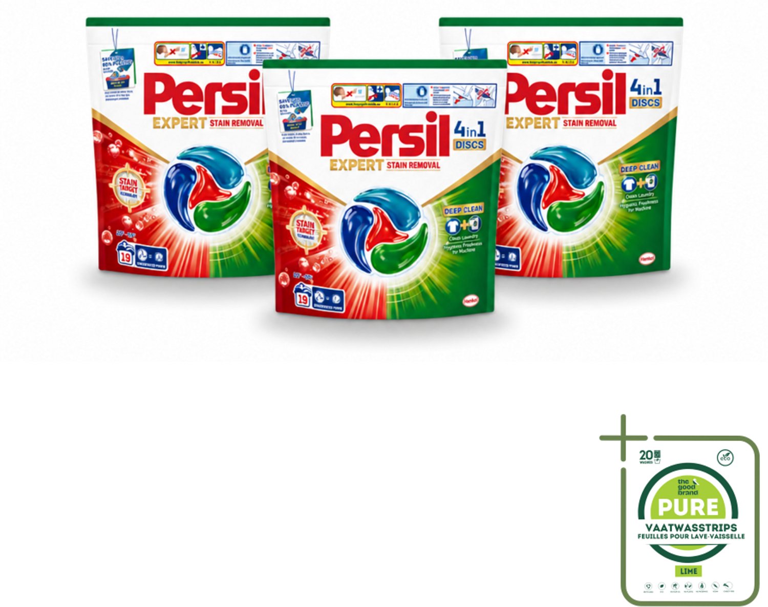 3 x Persil - Wasmiddelcapsules - Discs Stain Removal - 19 Capsules - Grootverpakking - Vaatwasstrips - Vlekverwijdering - Wasmiddel - Wasmiddelcapsules - Diepe Reiniging - Stofreiniging