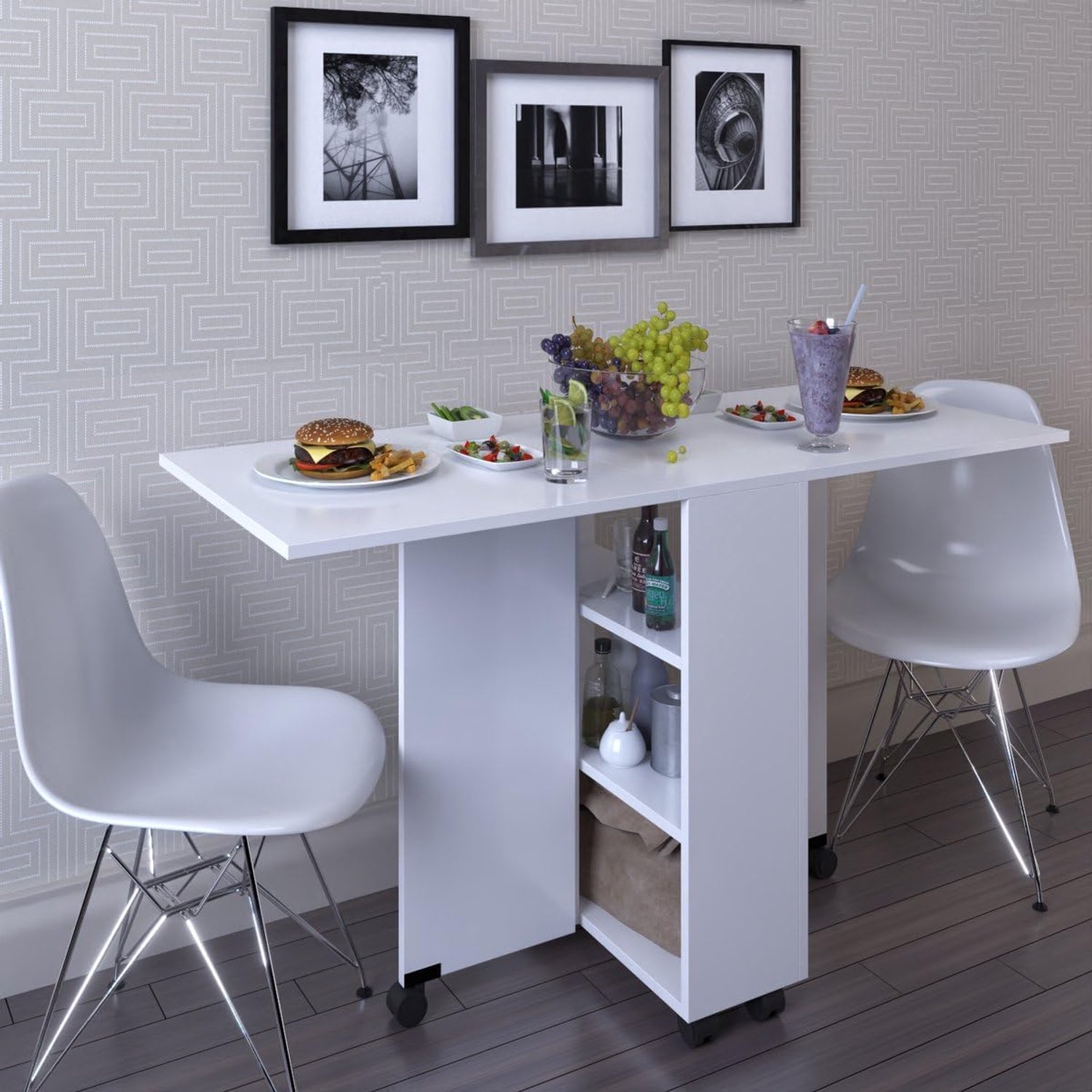 Eettafel Inklapbare| Eettafel Uitschuifbaar| Opvouwbaar| Ruimtebesparend Klaptafel| Modern en Stijlvol| Wit| 140x60x75 (Licht Walnoot)