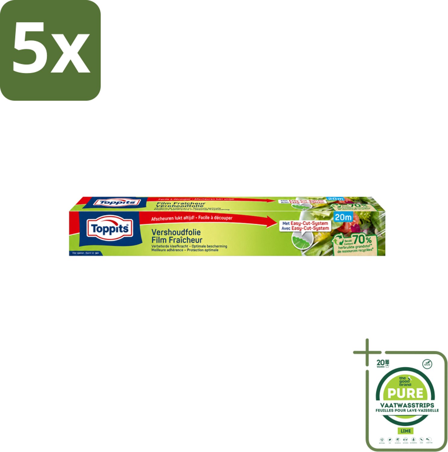 5 x Toppits – Vershoudfolie – 32,5 cm × 20 m - Grootverpakking - Vaatwasstrips - Vershoudfolie - Eetvoedingsproducten - Eten Bewaren - Geurverspreiding - Smaakbehoud