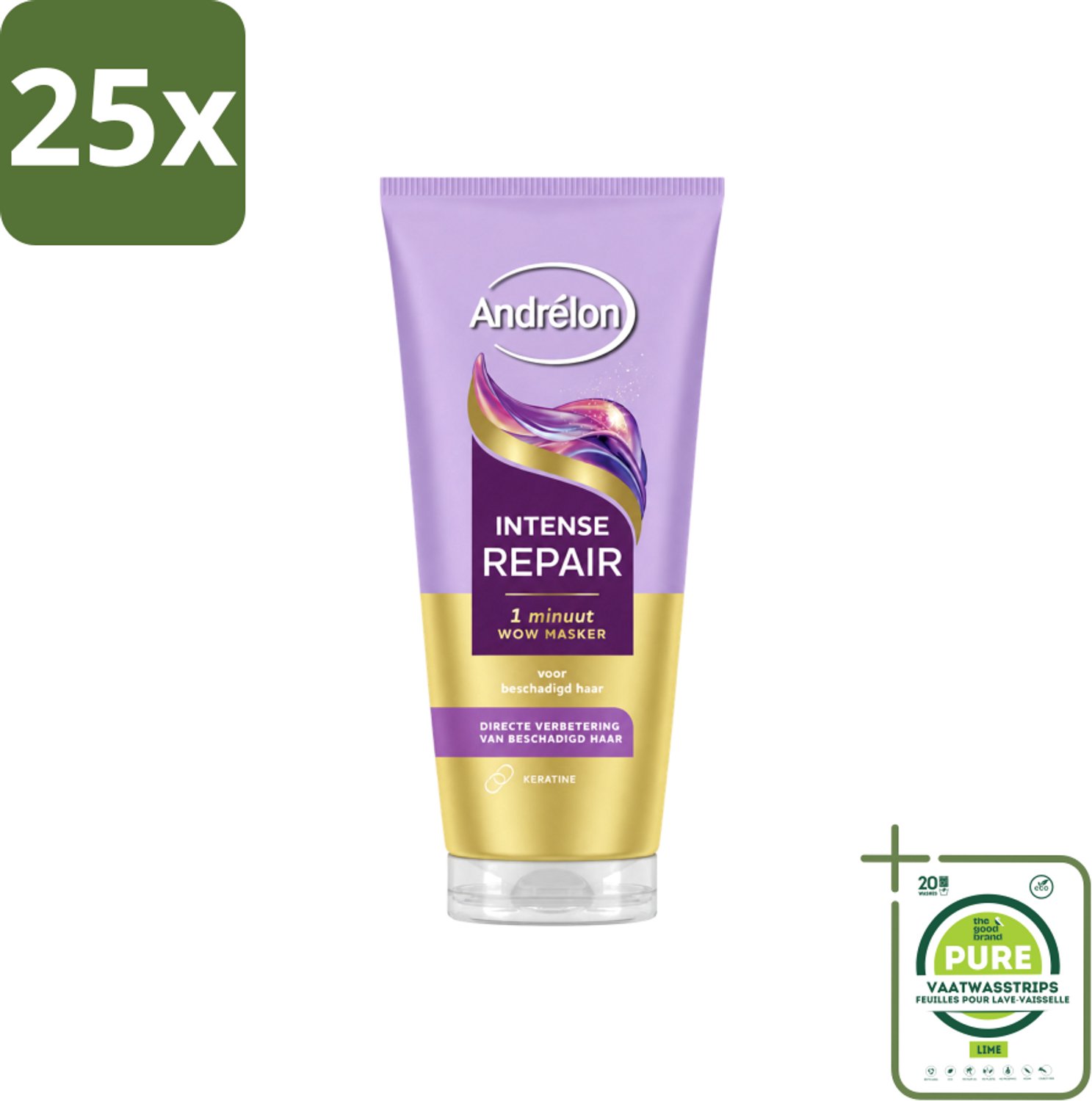 25 x Andrélon – Haarmasker WOW – Intense Repair – 180 ml - Grootverpakking - Vaatwasstrips - Haarkleur - Haarschade - Haarherstel - Haarverzorging - Keratine