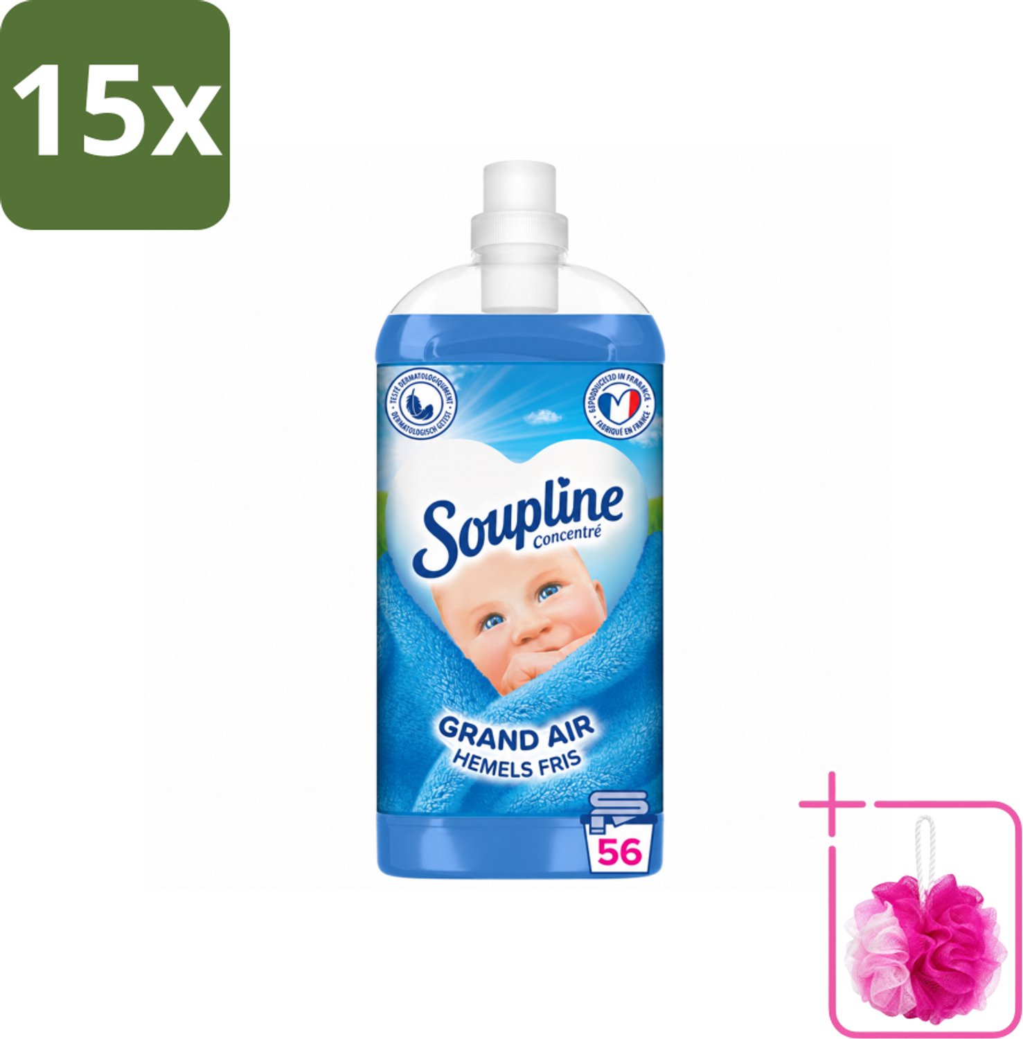 15 x Soupline - Wasverzachter - Hemels Fris - 1350 ml - Bulkverpakking - Wasverzachter - Douchemop - Wasgoed