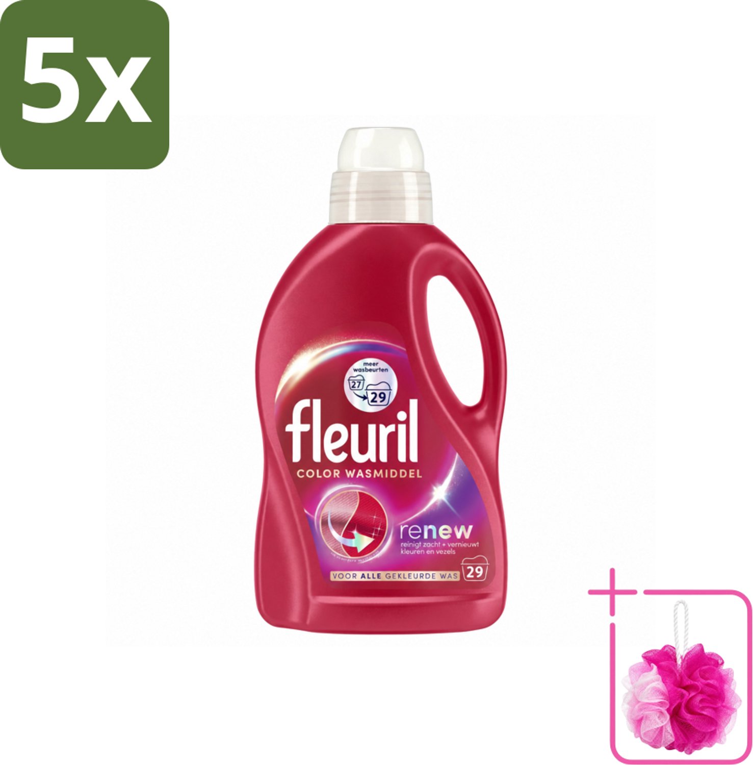 5 x Fleuril – Wasmiddel - Color – 29 wasbeurten – 1,305 L - Bulkverpakking - Kleurbehoud - Douchemop - Wasmiddel voor gekleurde kleding