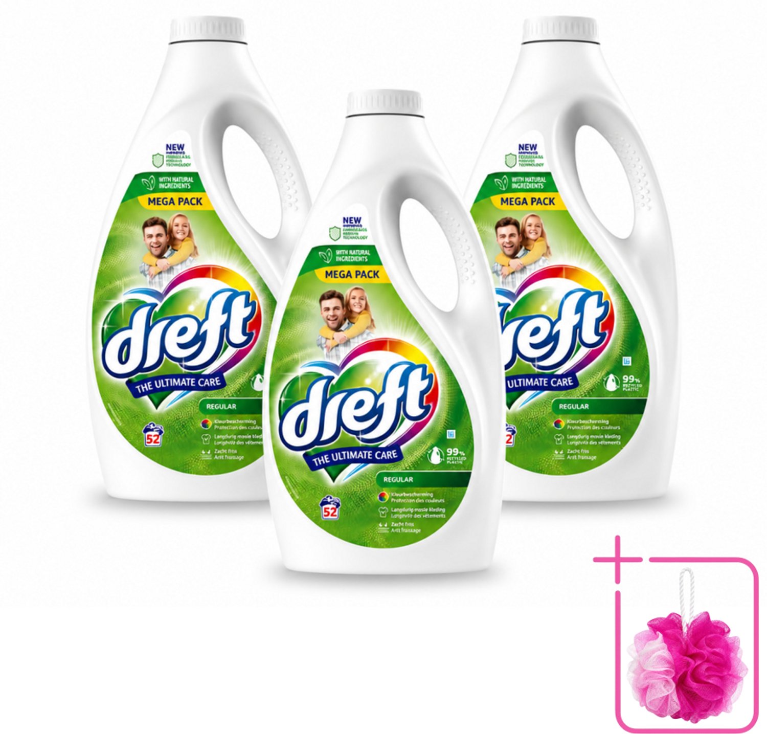 3 x Dreft – Regular – Vloeibaar Wasmiddel – 2,34 liter – 52 wasbeurten - Bulkverpakking - Wasmiddel - Douchemop - Geconcentreerd wasmiddel