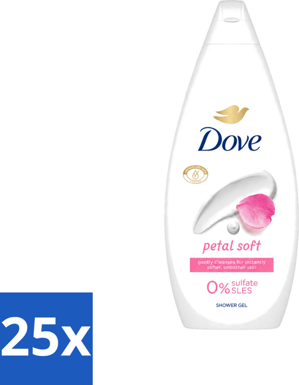 25 x Dove Petal Soft - Douchegel - Sulfaatvrij - 250 ml - Voordeelverpakking - 25 stuks