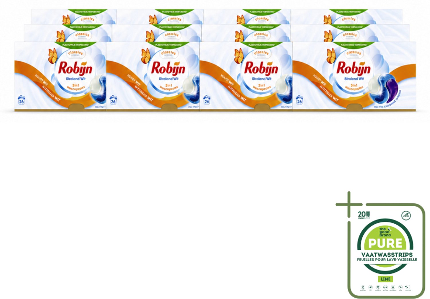 12 x Robijn – 3-in-1 Wascapsules – Stralend Wit - 26 Capsules - Grootverpakking - Vaatwasstrips - Wascapsules - Witte Was - Wasverzachter - Wasgeur - Wasbehandeling