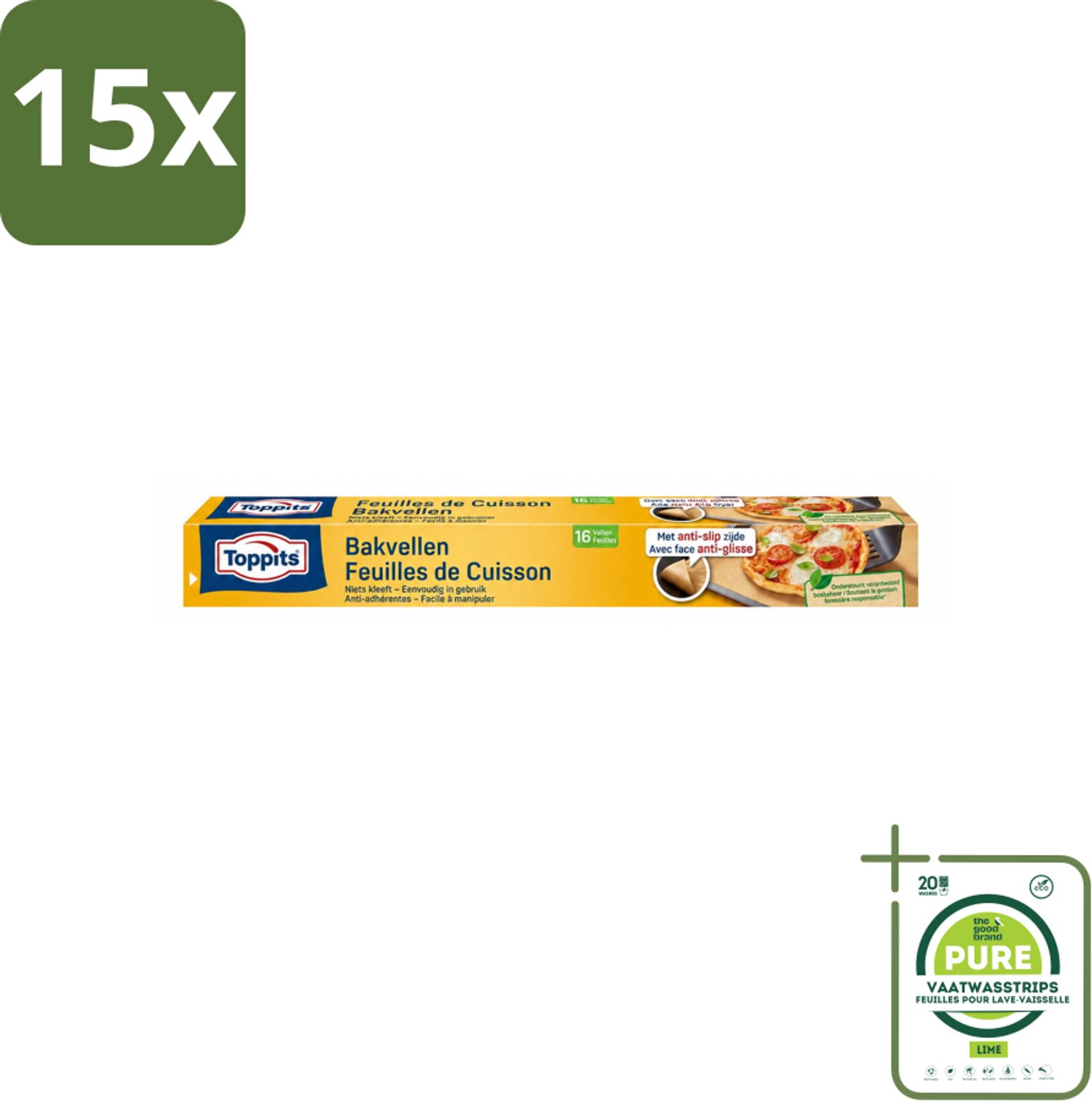 15 x Toppits – Bakpapiervellen – 16 vellen - Grootverpakking - Vaatwasstrips - Bakpapier - Bakpapier Met Antikleefbescherming - Bakpapier 3d - Bakpapier Voor Koekjes - Bakpapier Voor Pizza