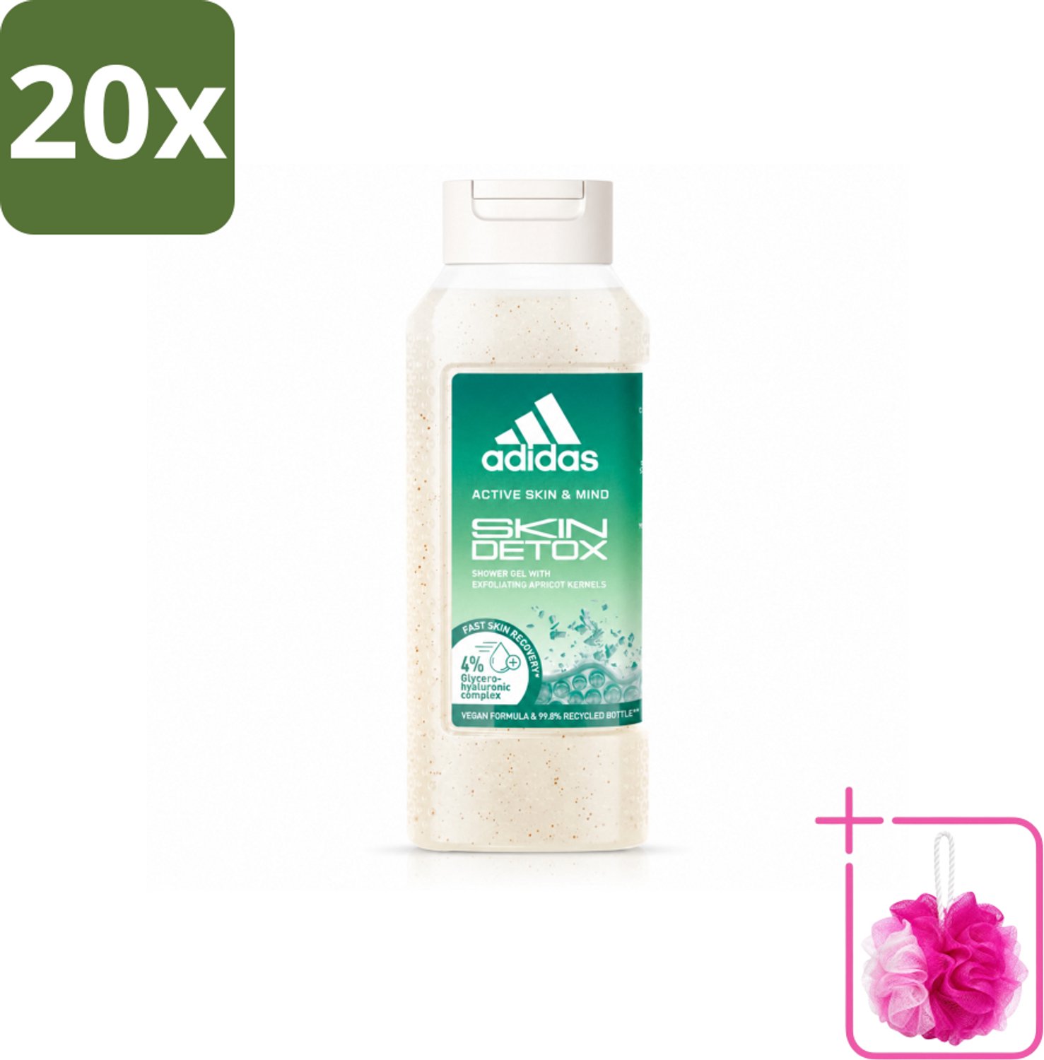 20 x Adidas – Douchegel – Active Skin & Mind Skin Detox – 250 ml - Bulkverpakking - Douchegel - Douchemop - Huidverzorging